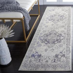 SAFAVIEH Monaco Collection Area Rug – 8′ x 11′, Violet & Light Blue, Non-Shedding & Easy to Clean, Distressed Medallion Design, Ideal for Living Room, Bedroom, Dining Space (MNC243L)(Ivory/Grey)