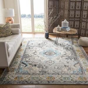 SAFAVIEH Monaco Collection Area Rug – 8′ x 11′, Violet & Light Blue, Non-Shedding & Easy to Clean, Distressed Medallion Design, Ideal for Living Room, Bedroom, Dining Space (MNC243L)(Grey/Light Blue)