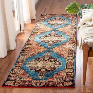 SAFAVIEH Vintage Hamadan Collection Area Rug – 8′ x 10′, Red & Multi, Oriental Traditional Persian Design, Non-Shedding & Easy Care, Ideal for High Traffic Areas in Living Room, Bedroom (VTH219A)(Gold/Light Blue)