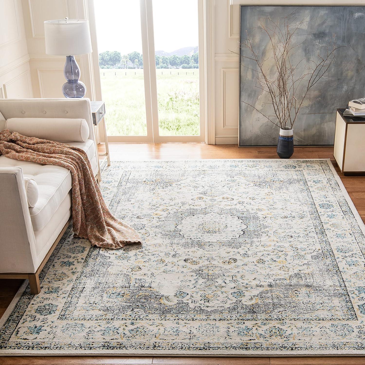 image:imageSAFAVIEH Area Rug 8x10 Evoke Collection Large Ivory amp Blue Shabby Chic Oriental Medallion Design NonShedding amp Easy to Clean Ideal for Living Room Bedroom Dining Space EVK220CGreyGold