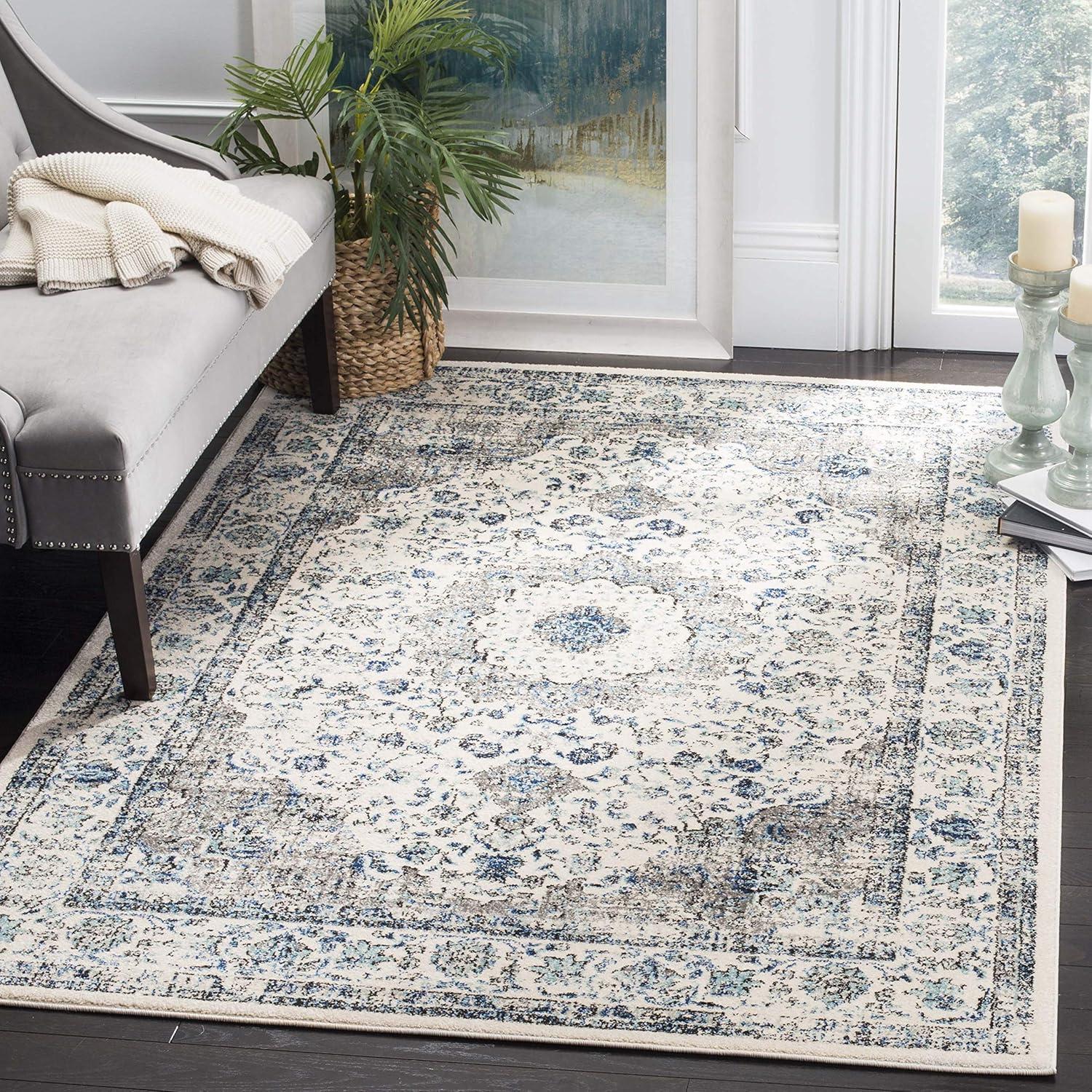 image:imageSAFAVIEH Area Rug 8x10 Evoke Collection Large Ivory amp Blue Shabby Chic Oriental Medallion Design NonShedding amp Easy to Clean Ideal for Living Room Bedroom Dining Space EVK220CGrey