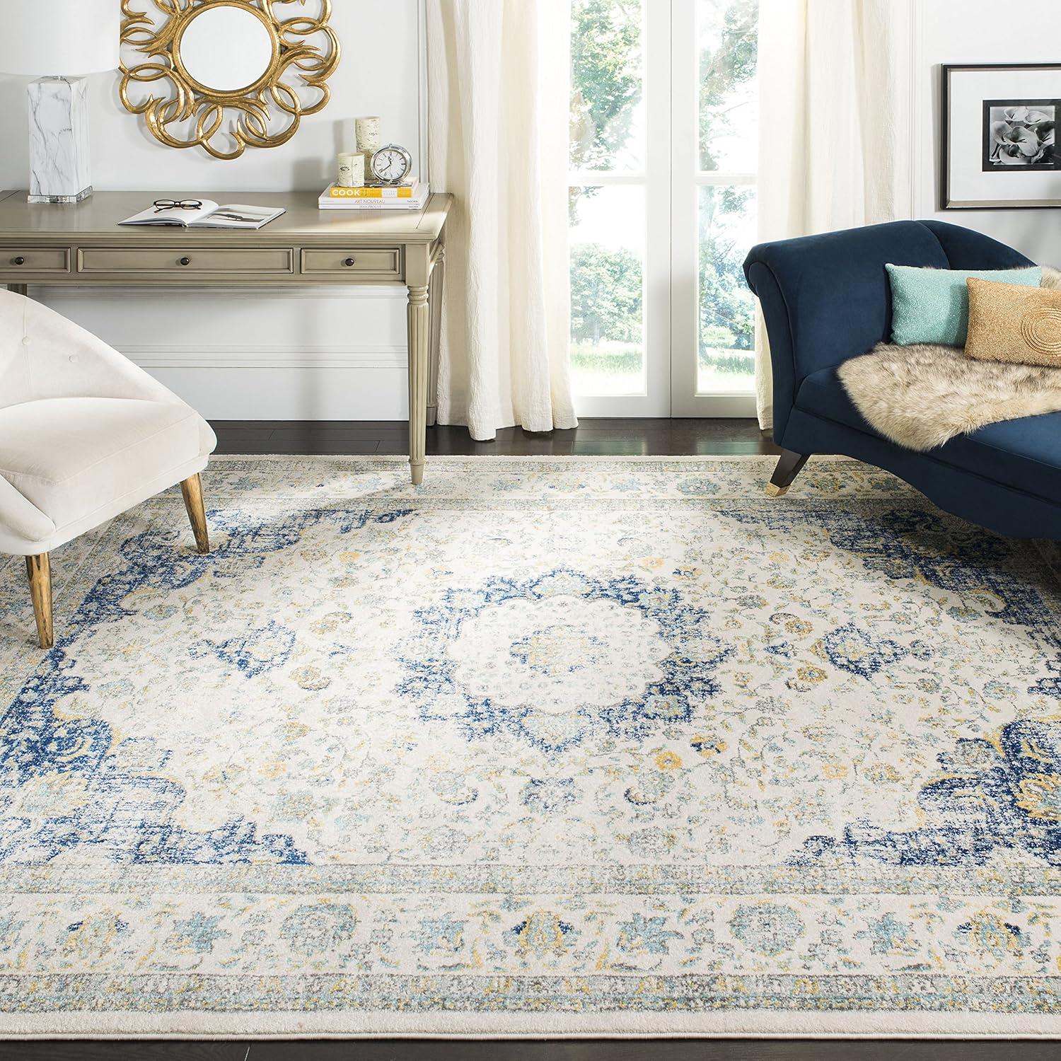 image:imageSAFAVIEH Area Rug 8x10 Evoke Collection Large Ivory amp Blue Shabby Chic Oriental Medallion Design NonShedding amp Easy to Clean Ideal for Living Room Bedroom Dining Space EVK220CIvoryBlue