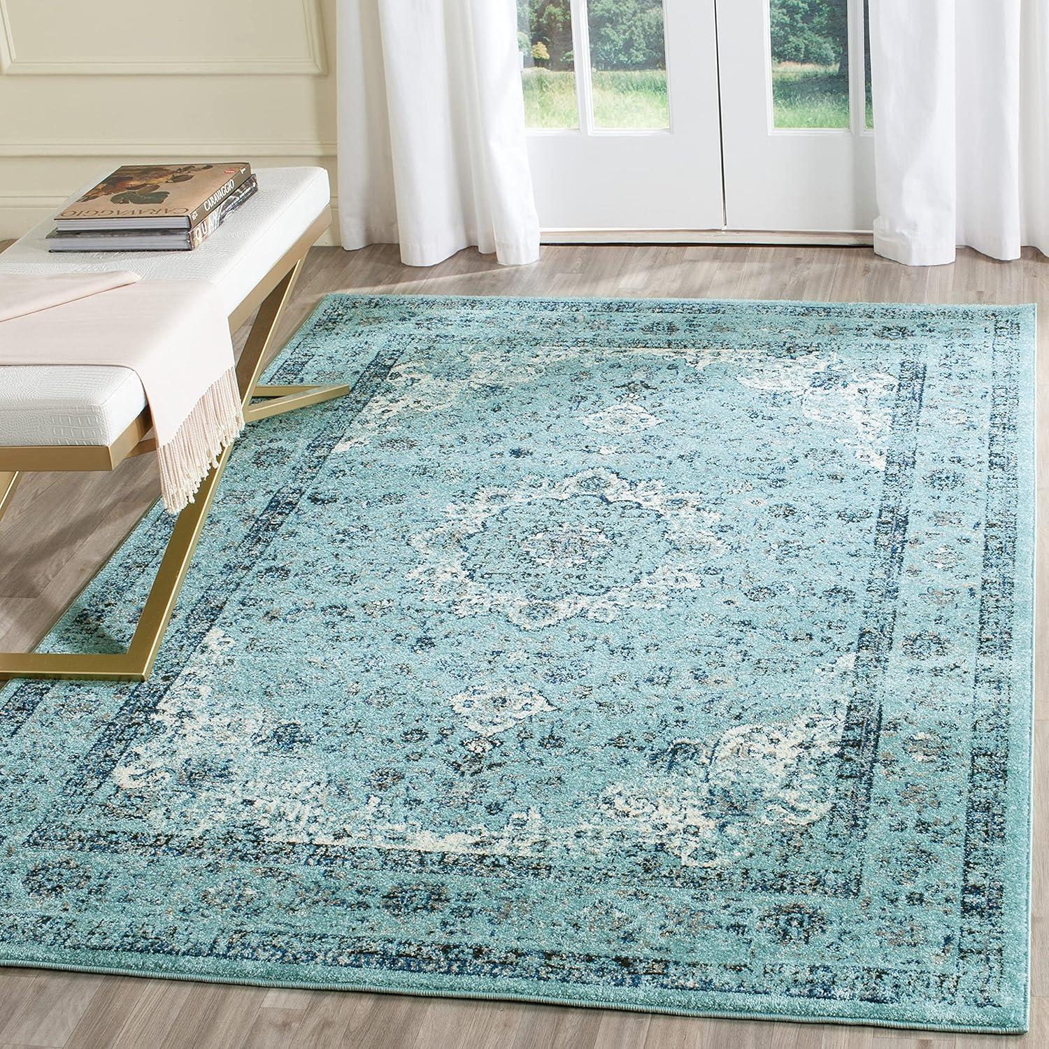 image:imageSAFAVIEH Area Rug 8x10 Evoke Collection Large Ivory amp Blue Shabby Chic Oriental Medallion Design NonShedding amp Easy to Clean Ideal for Living Room Bedroom Dining Space EVK220CLight Blue