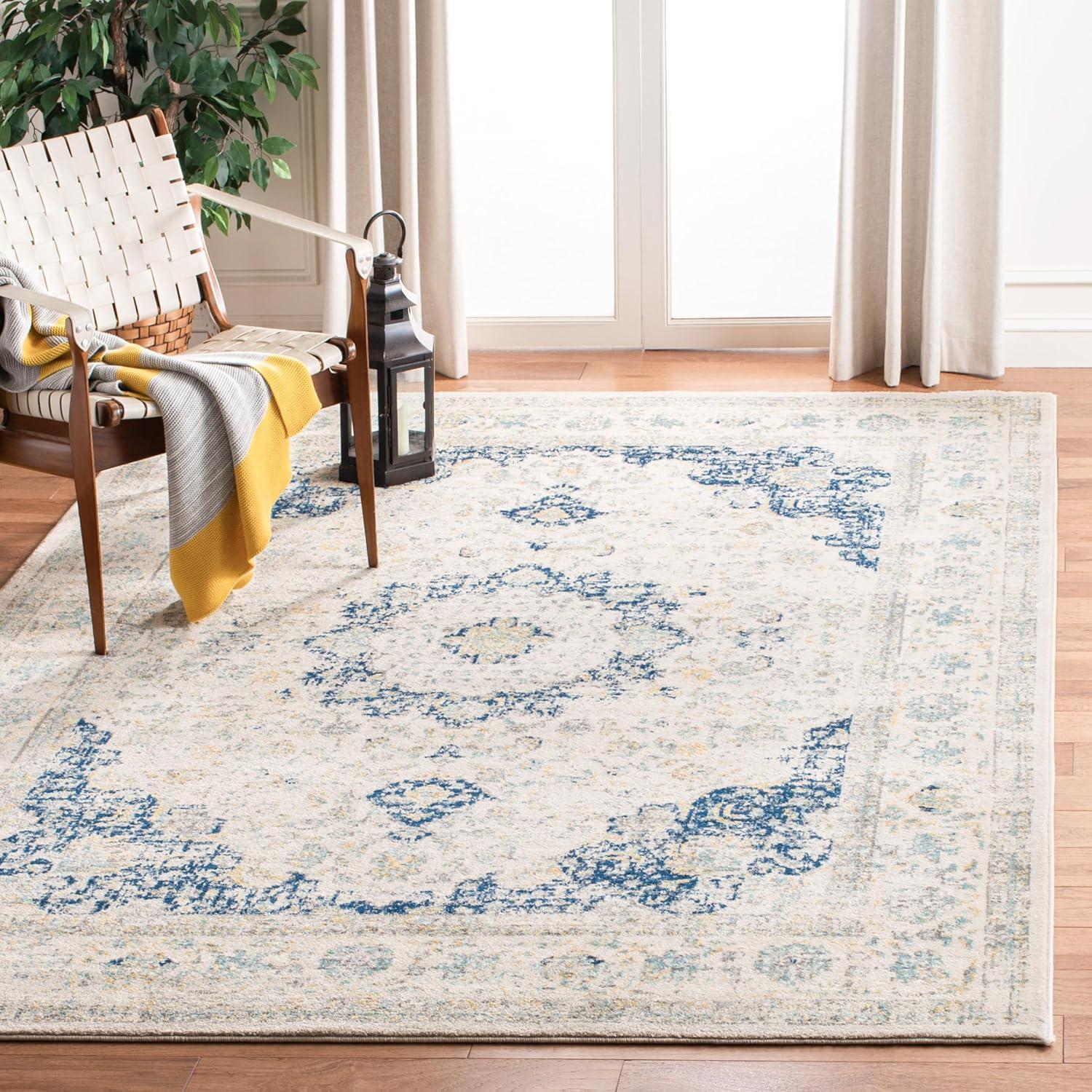 image:imageSAFAVIEH Area Rug 8x10 Evoke Collection Large Ivory amp Blue Shabby Chic Oriental Medallion Design NonShedding amp Easy to Clean Ideal for Living Room Bedroom Dining Space EVK220CIvoryBlue