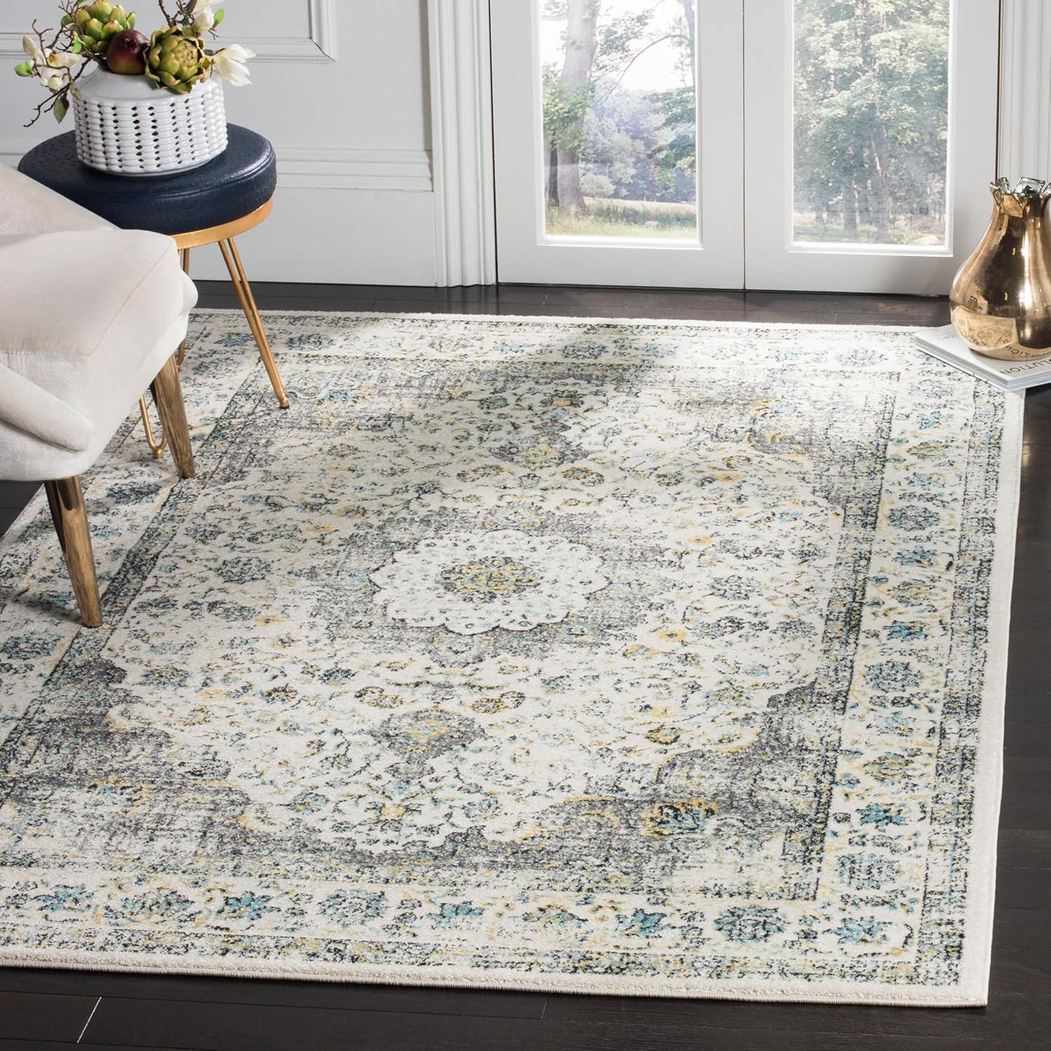 image:imageSAFAVIEH Area Rug 8x10 Evoke Collection Large Ivory amp Blue Shabby Chic Oriental Medallion Design NonShedding amp Easy to Clean Ideal for Living Room Bedroom Dining Space EVK220CGreyGold