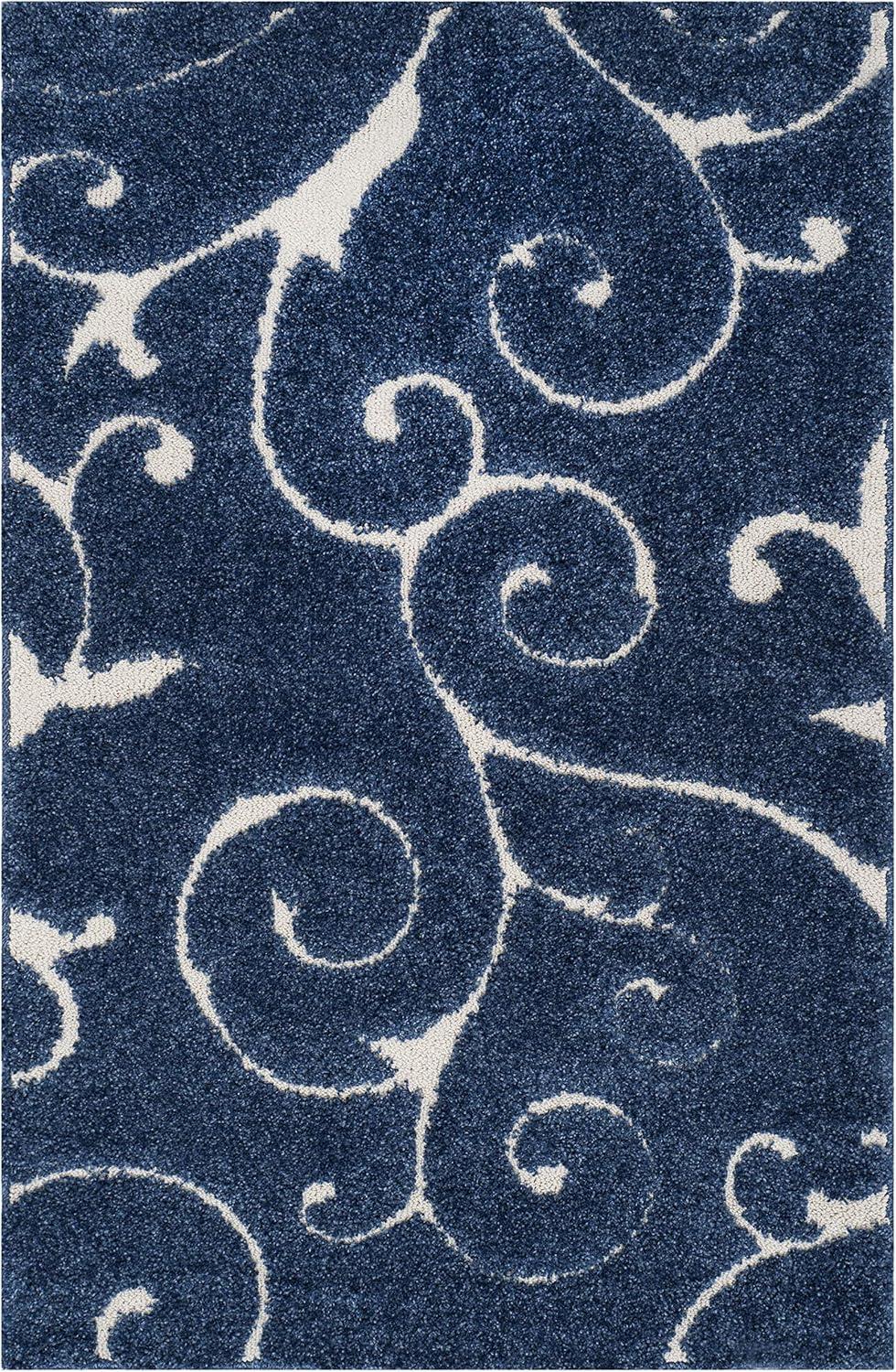 image:imageSAFAVIEH Area Rug 8x10 Florida Shag Collection Large Cream amp Blue Scroll Design NonShedding amp Easy to Clean HighLow Plush Pile Ideal for Living Room Bedroom Dining Space SG4551165Dark BlueCream