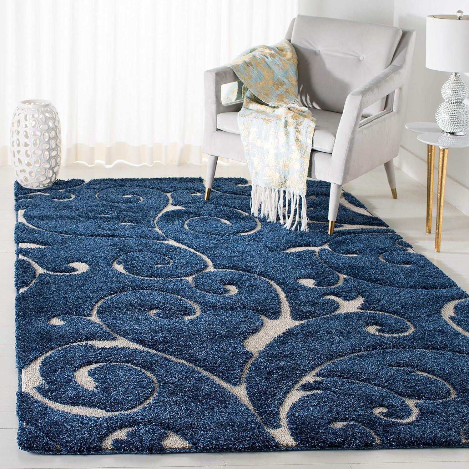 image:imageSAFAVIEH Area Rug 8x10 Florida Shag Collection Large Cream amp Blue Scroll Design NonShedding amp Easy to Clean HighLow Plush Pile Ideal for Living Room Bedroom Dining Space SG4551165Dark BlueCream