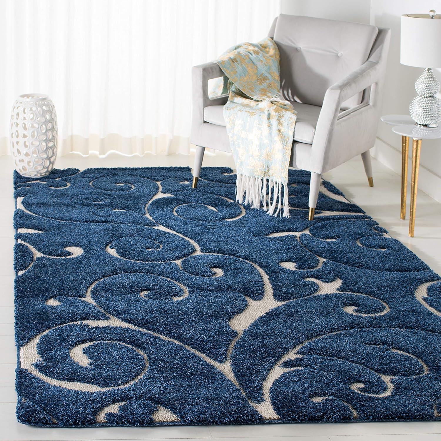 image:imageSAFAVIEH Area Rug 8x10 Florida Shag Collection Large Cream amp Blue Scroll Design NonShedding amp Easy to Clean HighLow Plush Pile Ideal for Living Room Bedroom Dining Space SG4551165Dark BlueCream