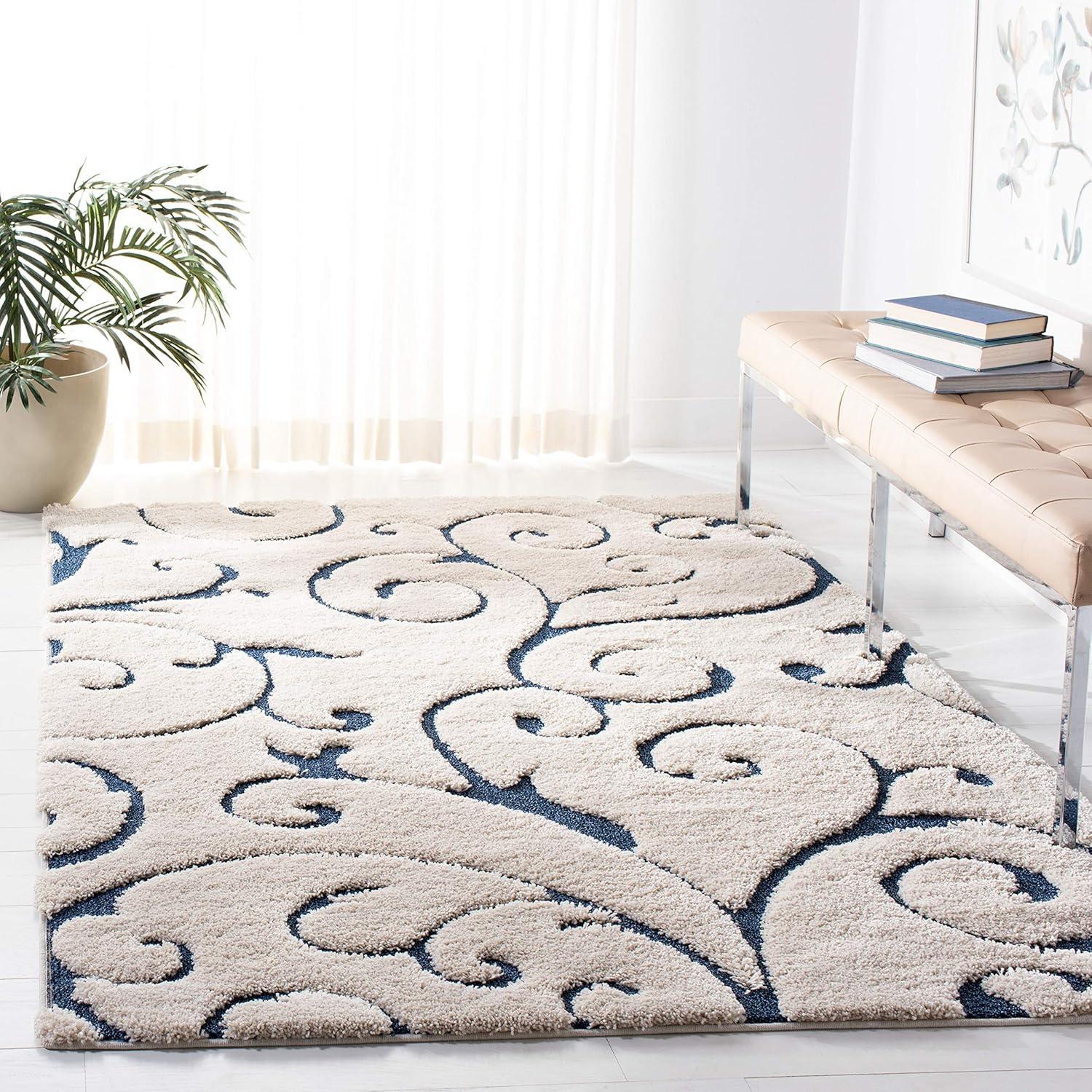 image:imageSAFAVIEH Area Rug 8x10 Florida Shag Collection Large Cream amp Blue Scroll Design NonShedding amp Easy to Clean HighLow Plush Pile Ideal for Living Room Bedroom Dining Space SG4551165CreamBlue