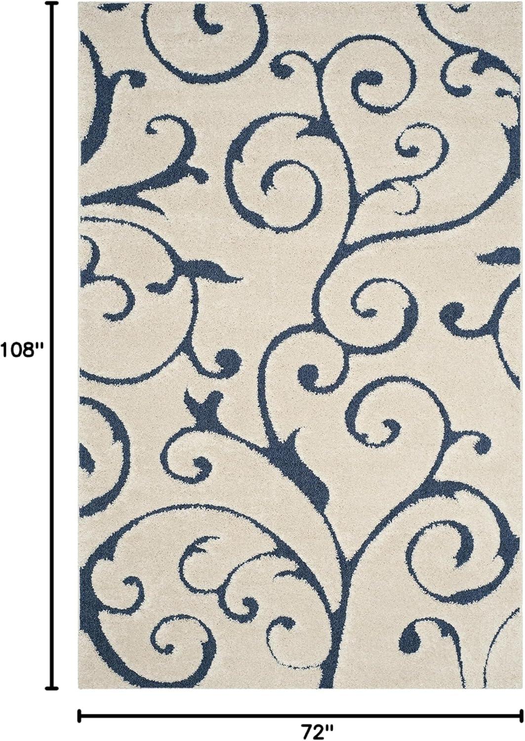 image:imageSAFAVIEH Area Rug 8x10 Florida Shag Collection Large Cream amp Blue Scroll Design NonShedding amp Easy to Clean HighLow Plush Pile Ideal for Living Room Bedroom Dining Space SG4551165CreamBlue