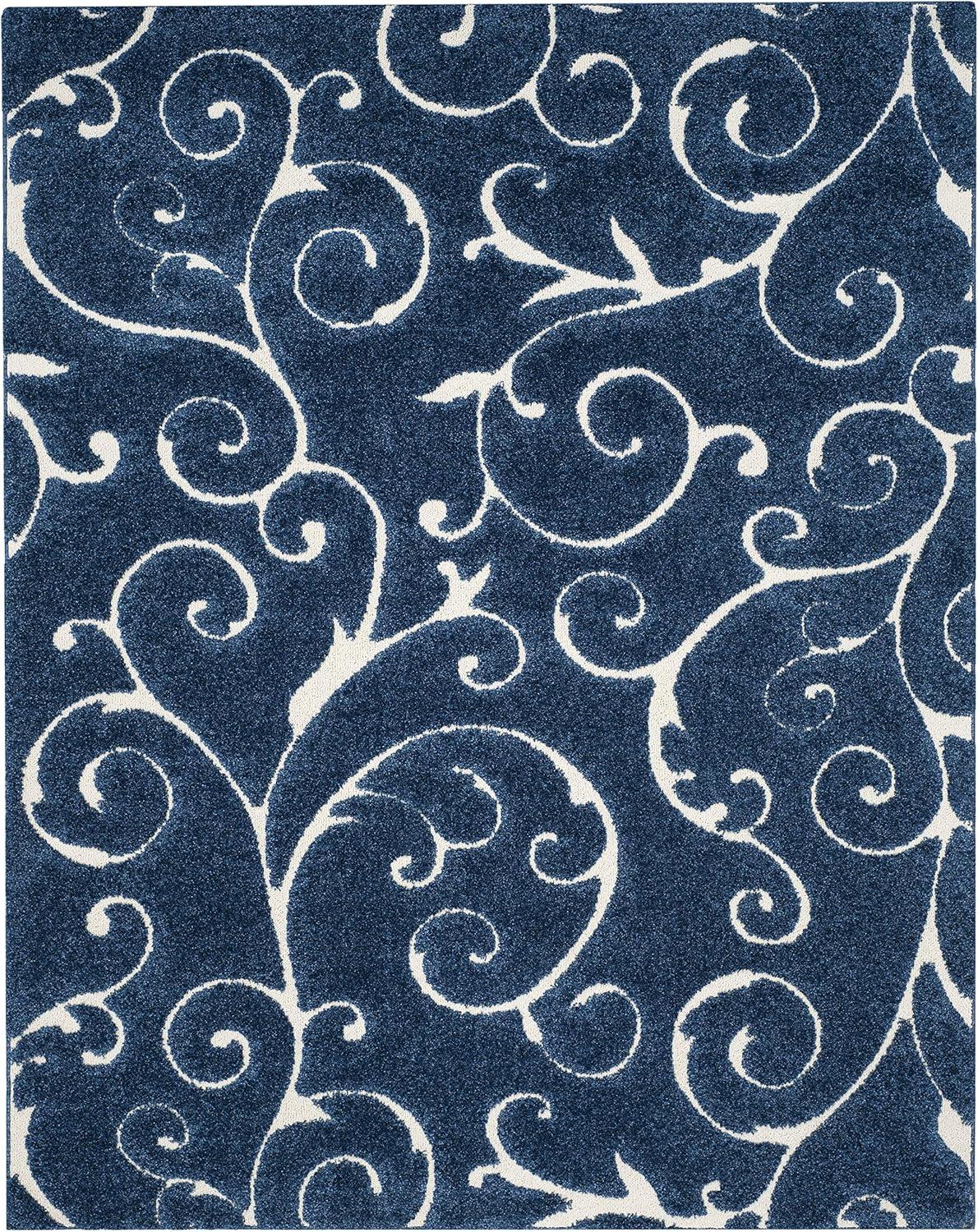 image:imageSAFAVIEH Area Rug 8x10 Florida Shag Collection Large Cream amp Blue Scroll Design NonShedding amp Easy to Clean HighLow Plush Pile Ideal for Living Room Bedroom Dining Space SG4551165Dark BlueCream