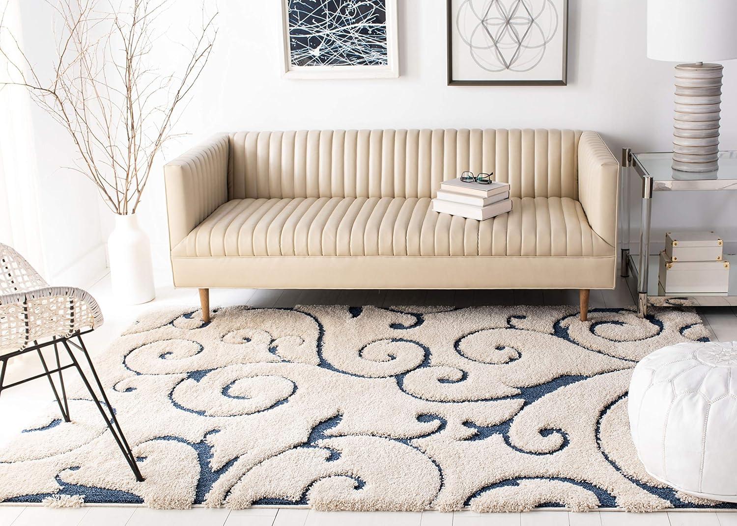 image:imageSAFAVIEH Area Rug 8x10 Florida Shag Collection Large Cream amp Blue Scroll Design NonShedding amp Easy to Clean HighLow Plush Pile Ideal for Living Room Bedroom Dining Space SG4551165CreamBlue