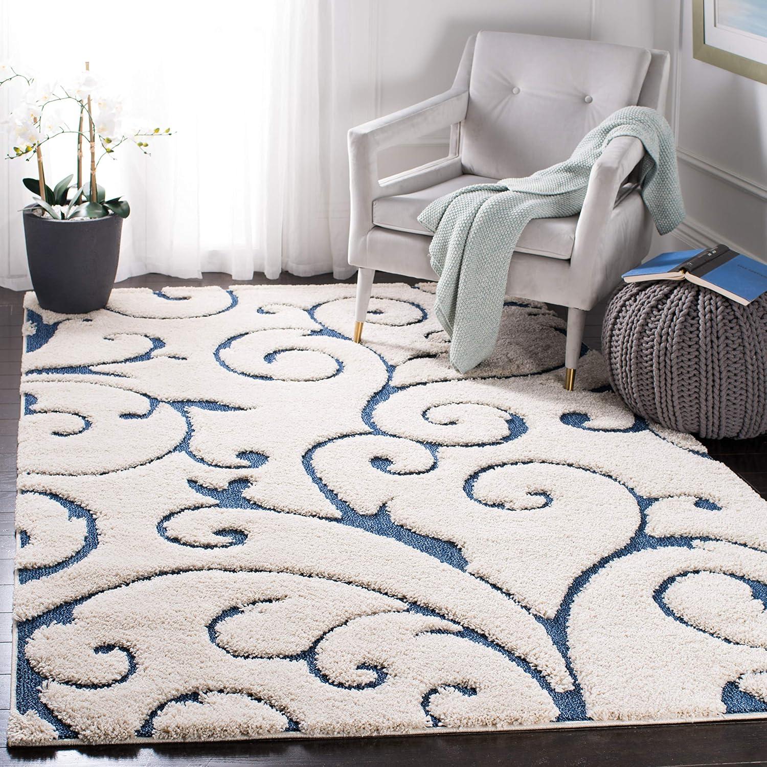 image:imageSAFAVIEH Area Rug 8x10 Florida Shag Collection Large Cream amp Blue Scroll Design NonShedding amp Easy to Clean HighLow Plush Pile Ideal for Living Room Bedroom Dining Space SG4551165CreamBlue