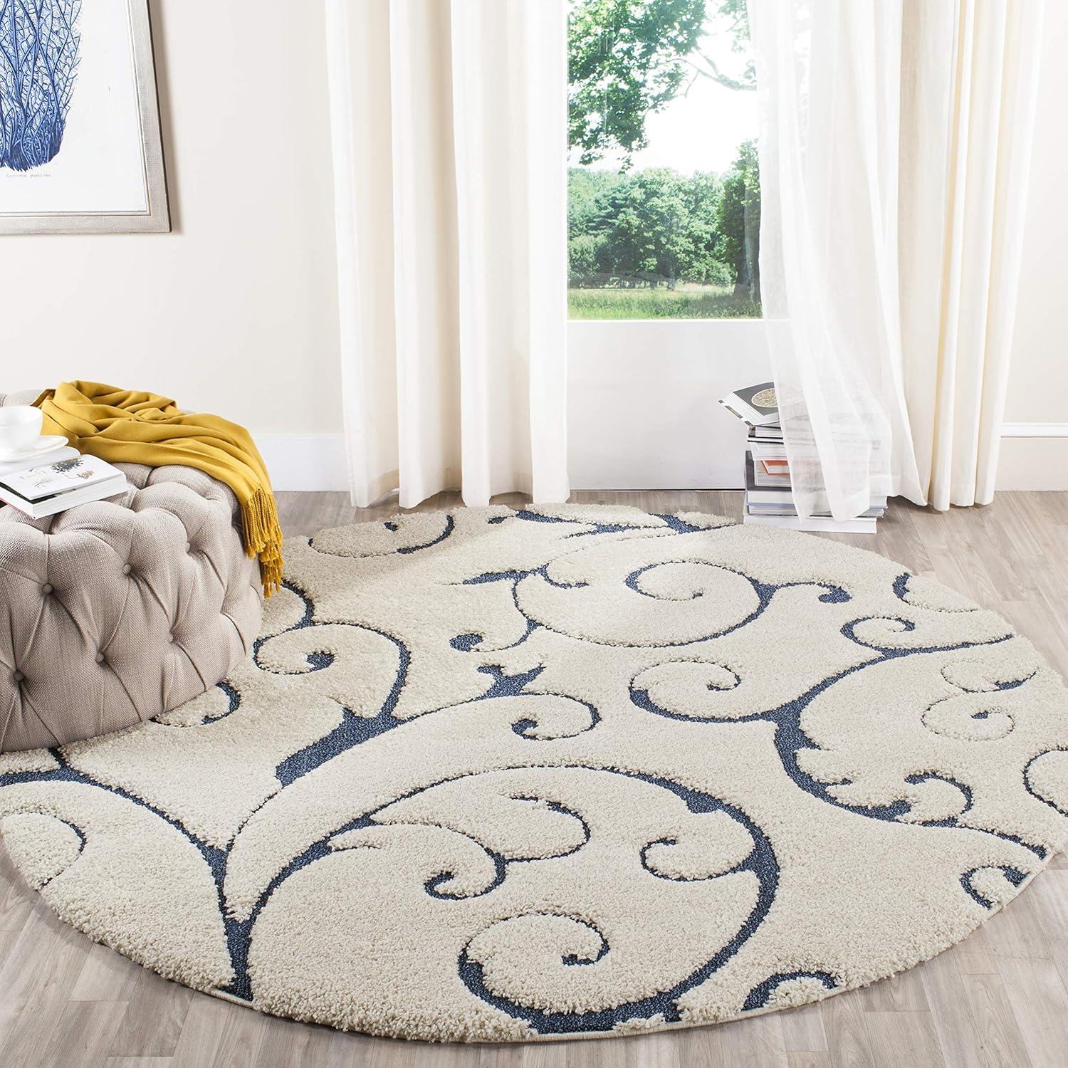 image:imageSAFAVIEH Area Rug 8x10 Florida Shag Collection Large Cream amp Blue Scroll Design NonShedding amp Easy to Clean HighLow Plush Pile Ideal for Living Room Bedroom Dining Space SG4551165CreamBlue