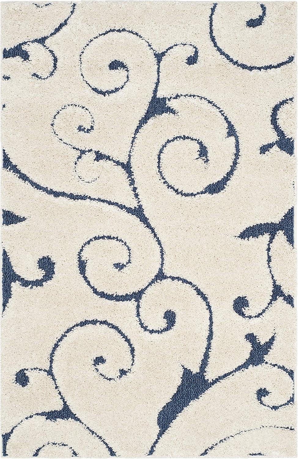 image:imageSAFAVIEH Area Rug 8x10 Florida Shag Collection Large Cream amp Blue Scroll Design NonShedding amp Easy to Clean HighLow Plush Pile Ideal for Living Room Bedroom Dining Space SG4551165CreamBlue