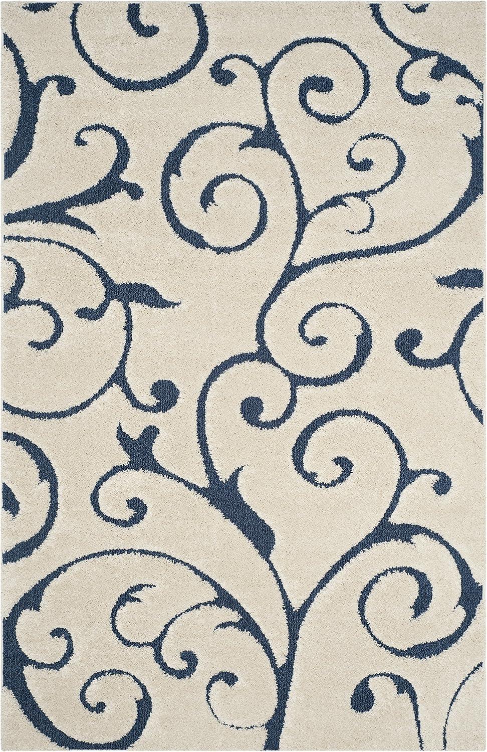 image:imageSAFAVIEH Area Rug 8x10 Florida Shag Collection Large Cream amp Blue Scroll Design NonShedding amp Easy to Clean HighLow Plush Pile Ideal for Living Room Bedroom Dining Space SG4551165CreamBlue