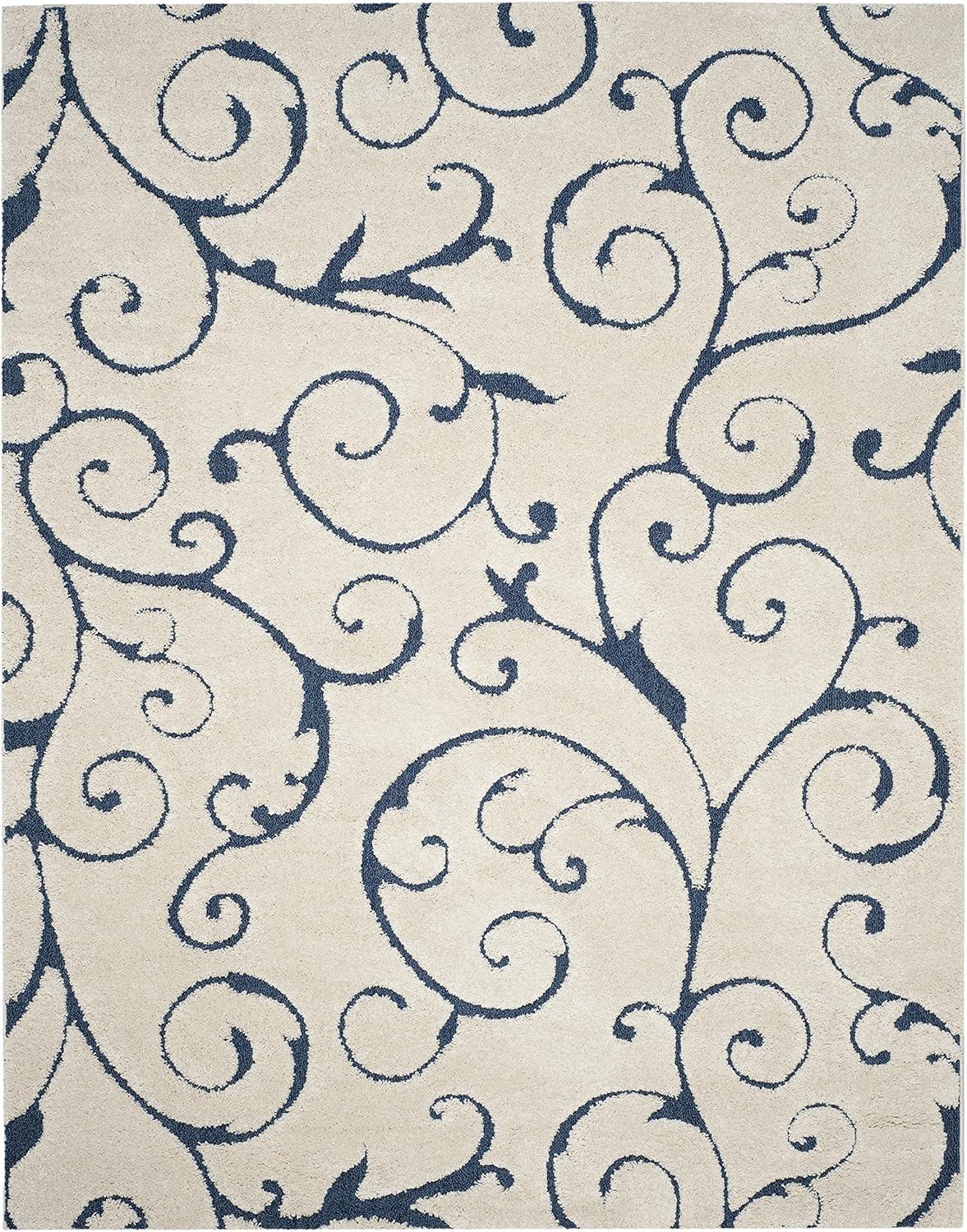 image:imageSAFAVIEH Area Rug 8x10 Florida Shag Collection Large Cream amp Blue Scroll Design NonShedding amp Easy to Clean HighLow Plush Pile Ideal for Living Room Bedroom Dining Space SG4551165CreamBlue