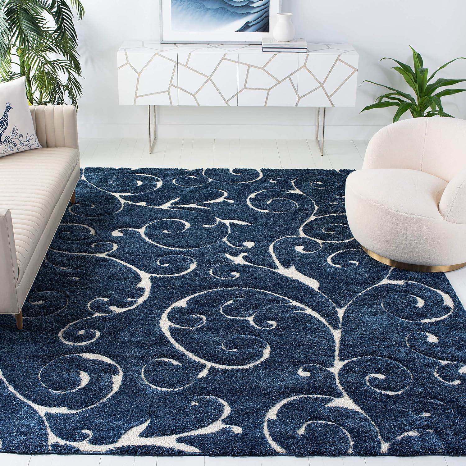 image:imageSAFAVIEH Area Rug 8x10 Florida Shag Collection Large Cream amp Blue Scroll Design NonShedding amp Easy to Clean HighLow Plush Pile Ideal for Living Room Bedroom Dining Space SG4551165Dark BlueCream