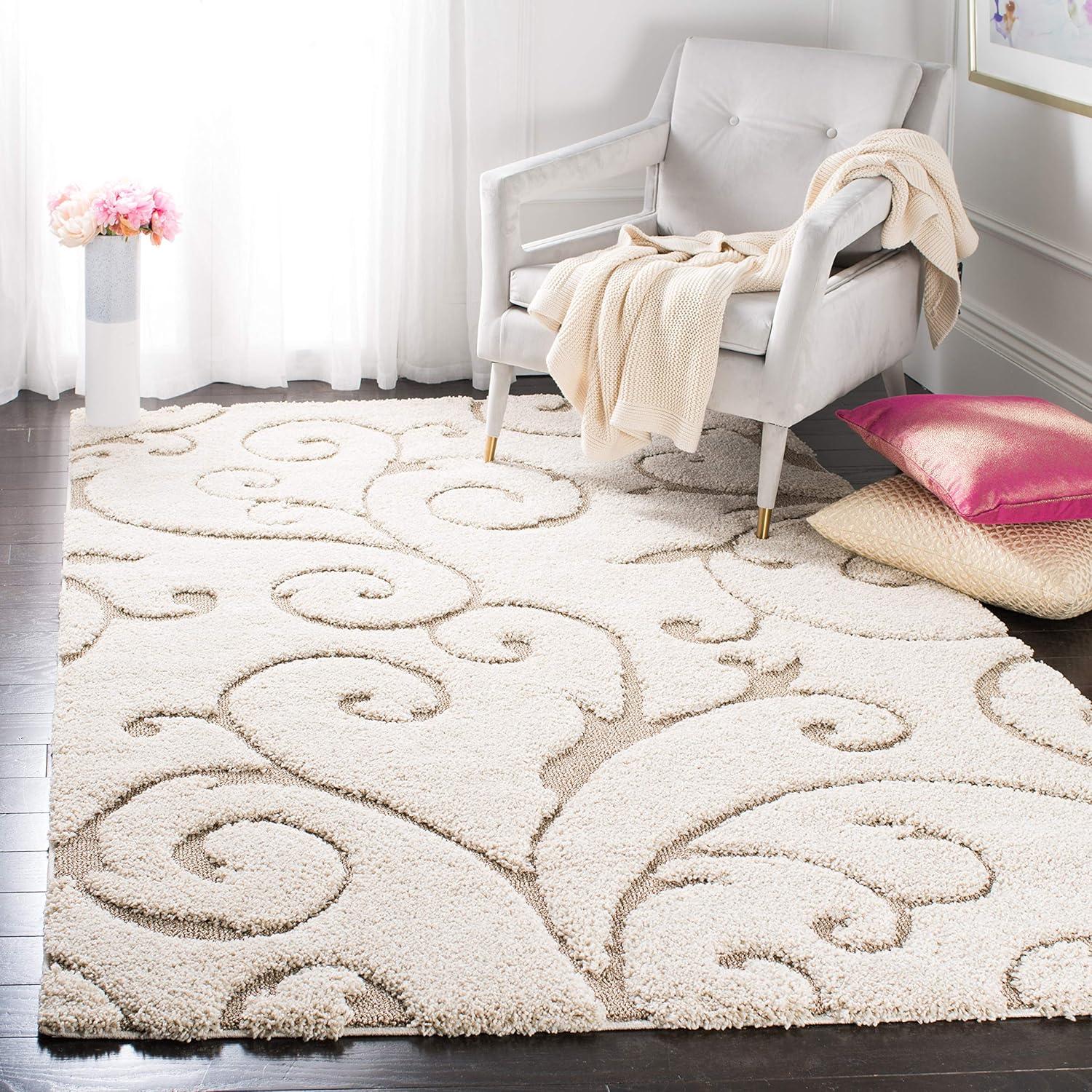image:imageSAFAVIEH Area Rug 8x10 Florida Shag Collection Large Cream amp Blue Scroll Design NonShedding amp Easy to Clean HighLow Plush Pile Ideal for Living Room Bedroom Dining Space SG4551165CreamBeige