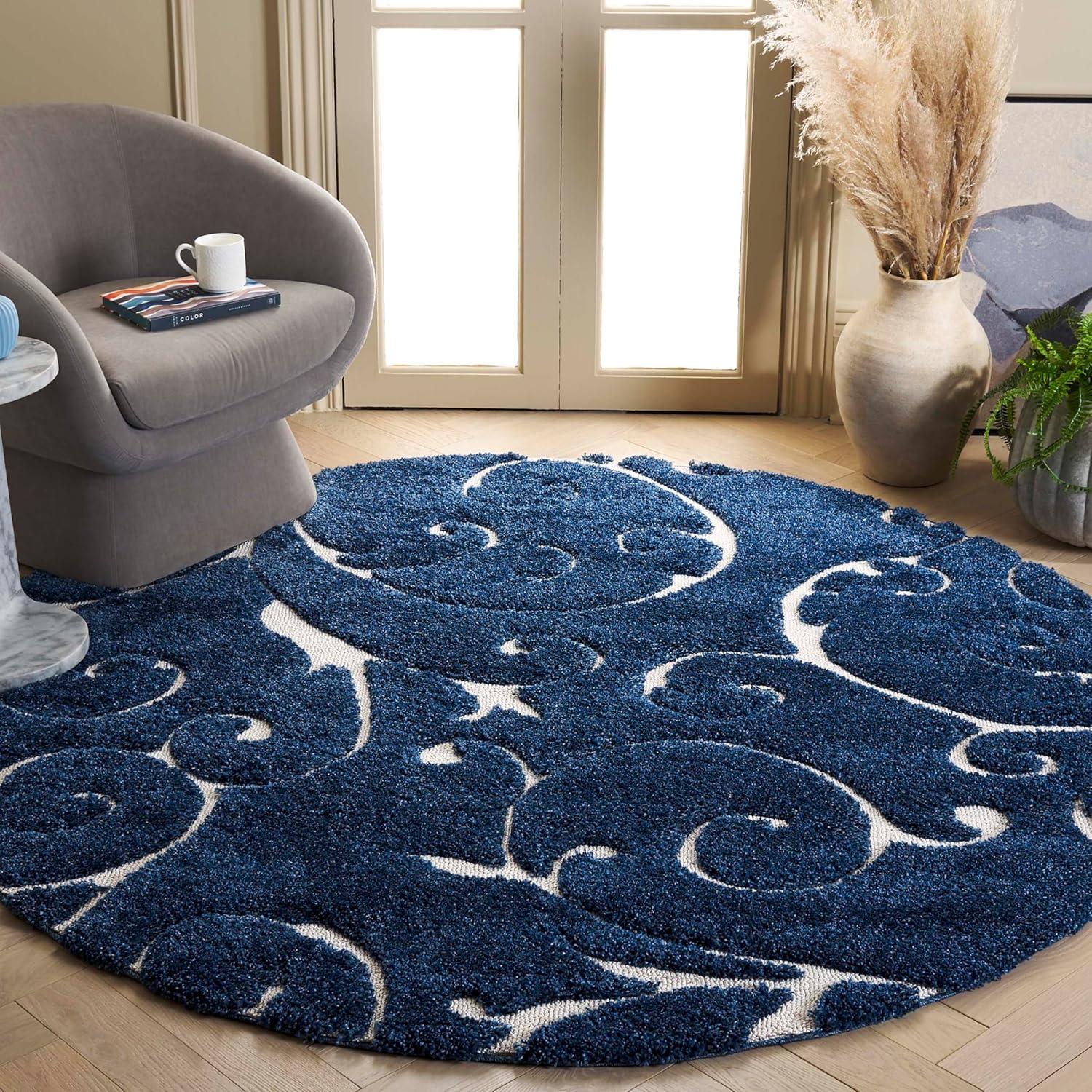 image:imageSAFAVIEH Area Rug 8x10 Florida Shag Collection Large Cream amp Blue Scroll Design NonShedding amp Easy to Clean HighLow Plush Pile Ideal for Living Room Bedroom Dining Space SG4551165Dark BlueCream