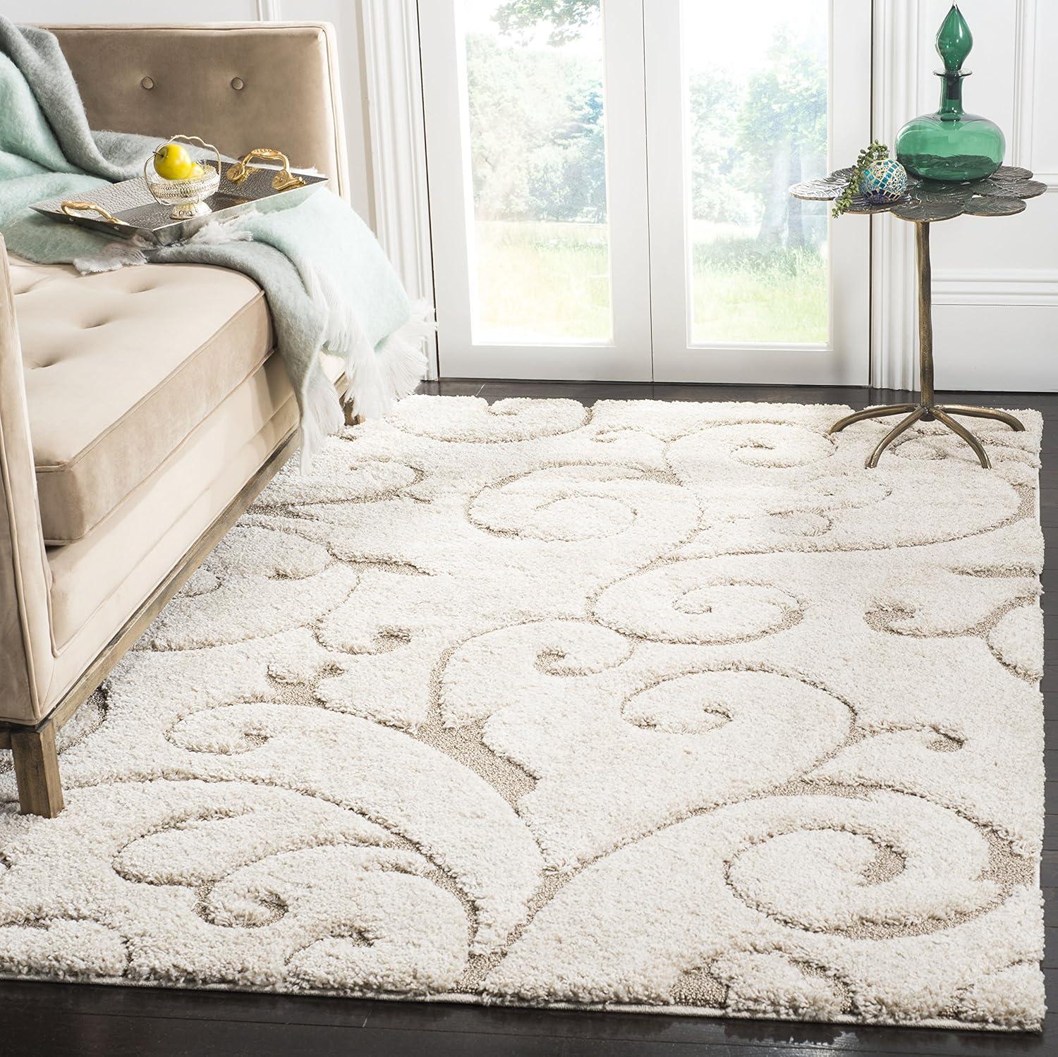 image:imageSAFAVIEH Area Rug 8x10 Florida Shag Collection Large Cream amp Blue Scroll Design NonShedding amp Easy to Clean HighLow Plush Pile Ideal for Living Room Bedroom Dining Space SG4551165CreamBeige