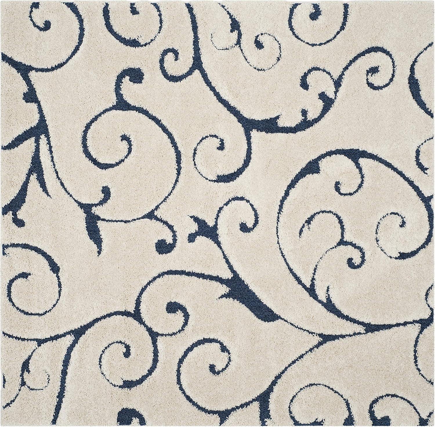 image:imageSAFAVIEH Area Rug 8x10 Florida Shag Collection Large Cream amp Blue Scroll Design NonShedding amp Easy to Clean HighLow Plush Pile Ideal for Living Room Bedroom Dining Space SG4551165CreamBlue
