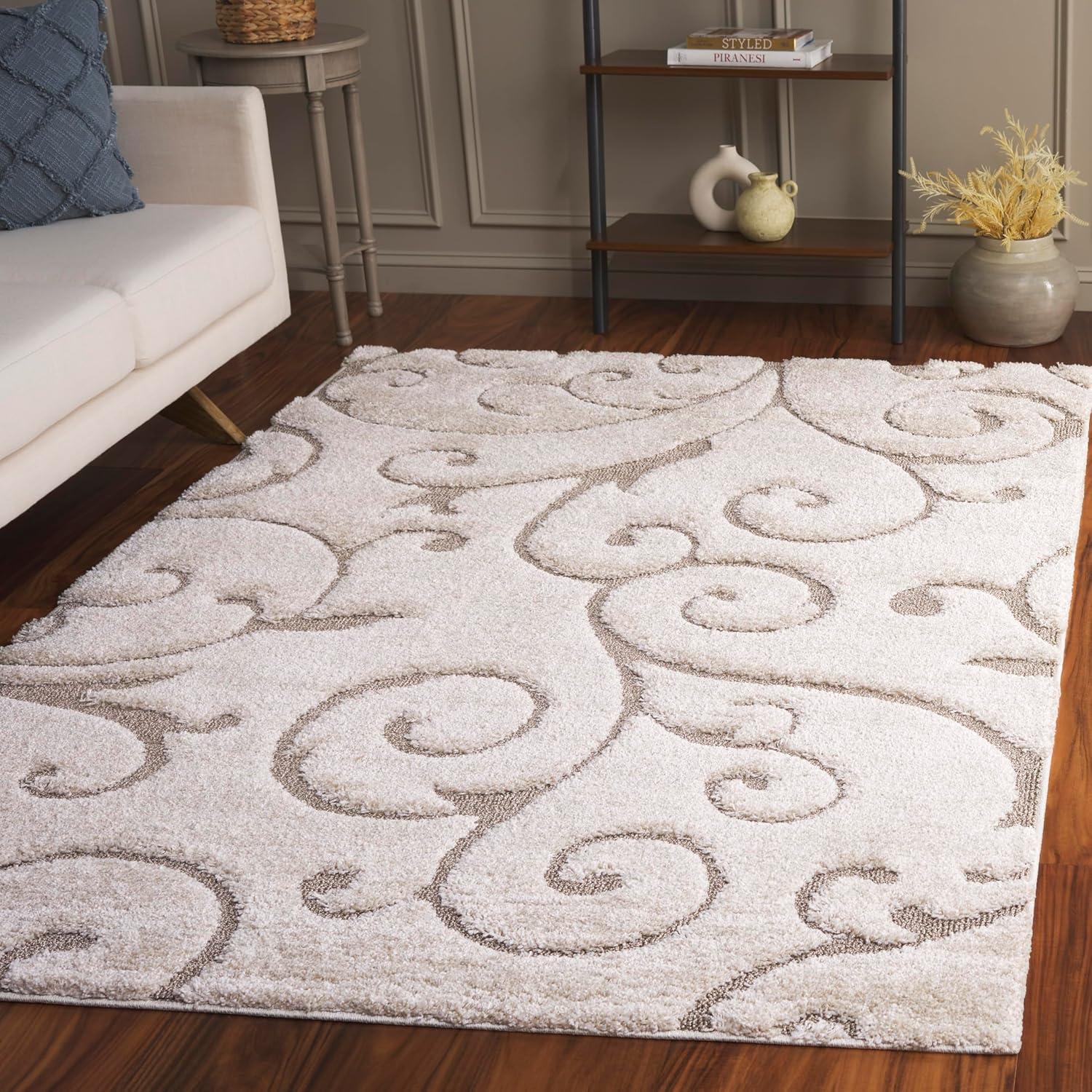 image:imageSAFAVIEH Area Rug 8x10 Florida Shag Collection Large Cream amp Blue Scroll Design NonShedding amp Easy to Clean HighLow Plush Pile Ideal for Living Room Bedroom Dining Space SG4551165CreamBeige