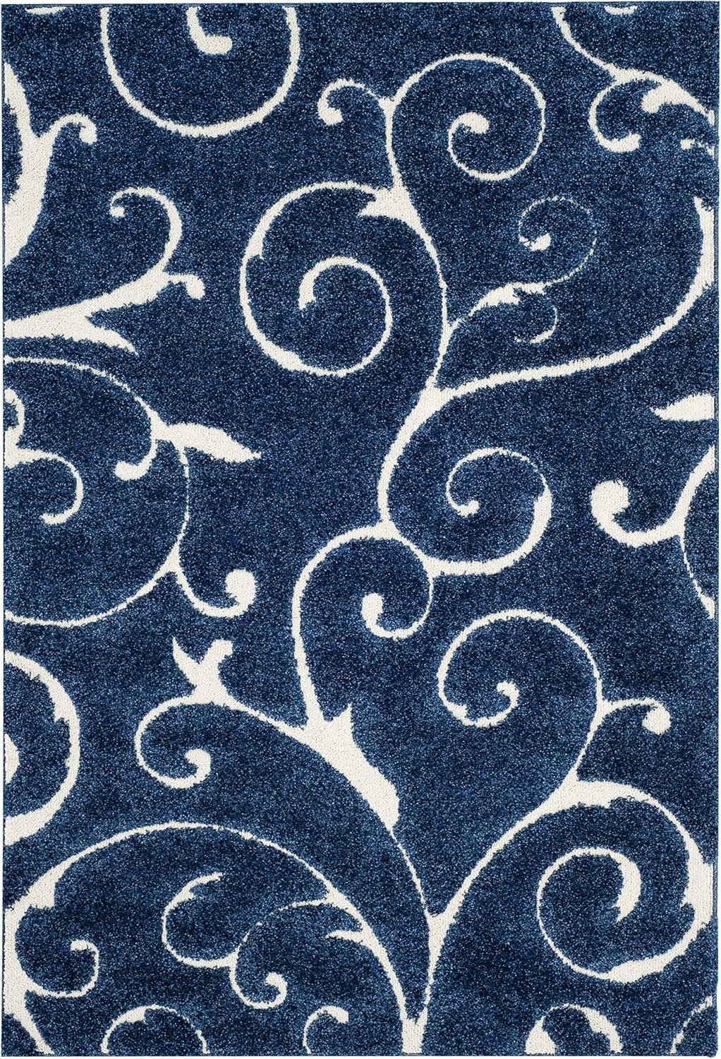 image:imageSAFAVIEH Area Rug 8x10 Florida Shag Collection Large Cream amp Blue Scroll Design NonShedding amp Easy to Clean HighLow Plush Pile Ideal for Living Room Bedroom Dining Space SG4551165Dark BlueCream