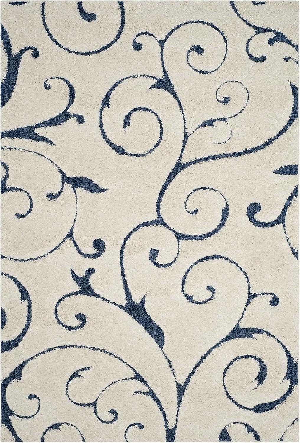 image:imageSAFAVIEH Area Rug 8x10 Florida Shag Collection Large Cream amp Blue Scroll Design NonShedding amp Easy to Clean HighLow Plush Pile Ideal for Living Room Bedroom Dining Space SG4551165CreamBlue
