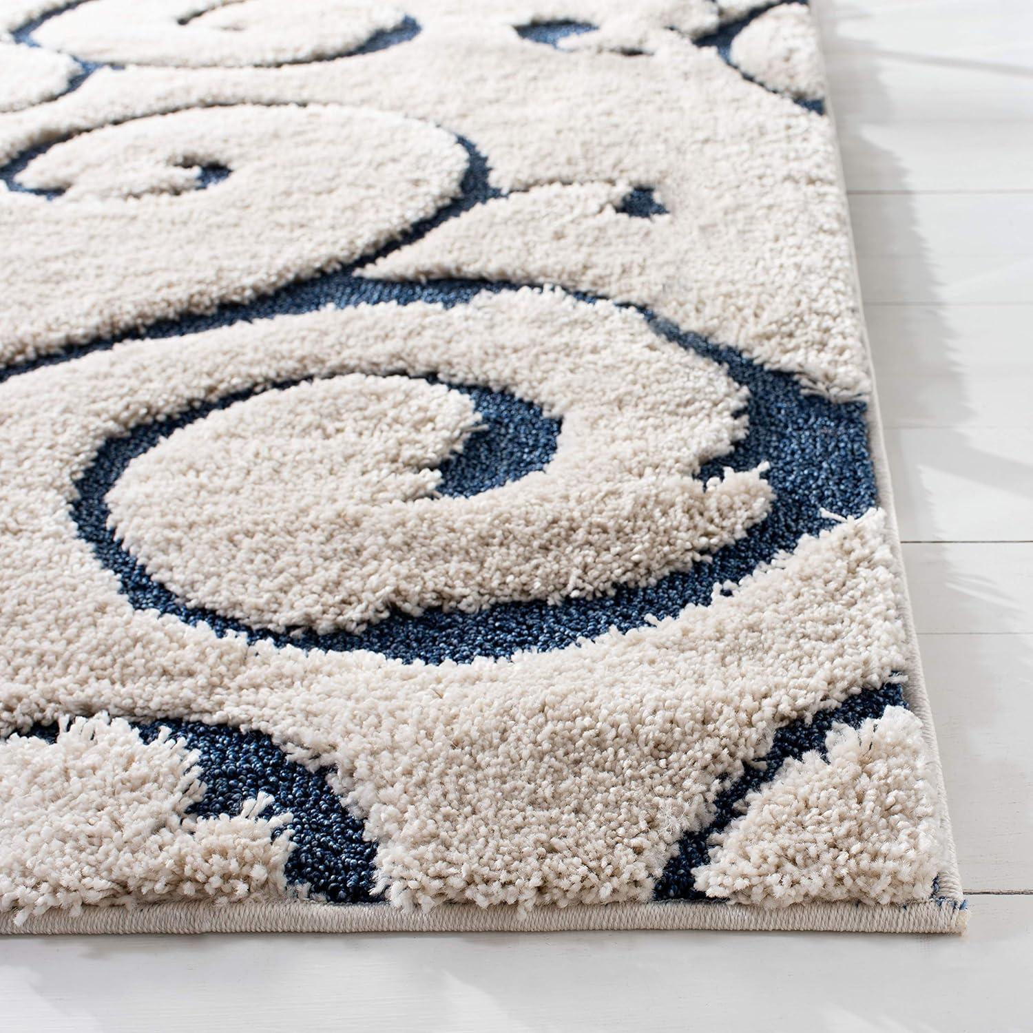 image:imageSAFAVIEH Area Rug 8x10 Florida Shag Collection Large Cream amp Blue Scroll Design NonShedding amp Easy to Clean HighLow Plush Pile Ideal for Living Room Bedroom Dining Space SG4551165CreamBlue