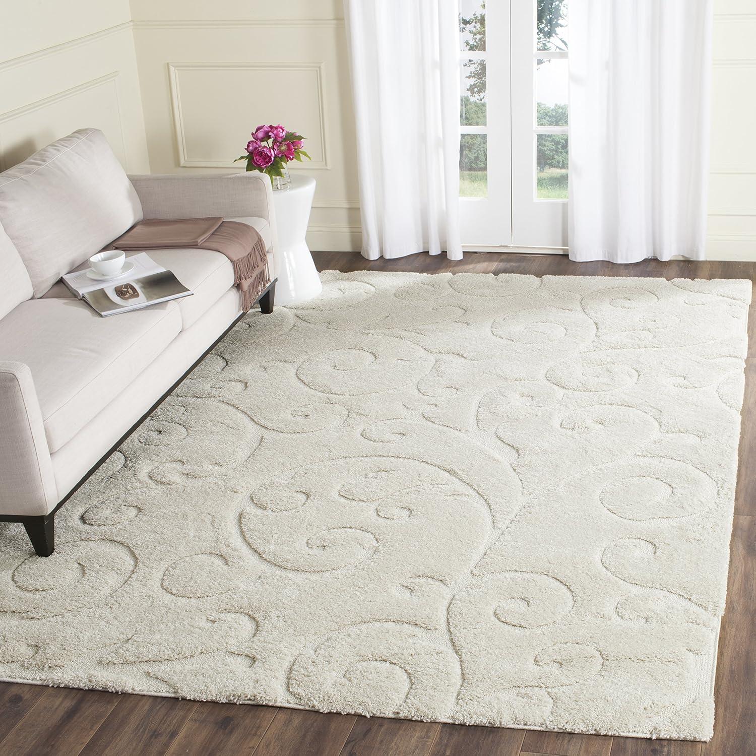 image:imageSAFAVIEH Area Rug 8x10 Florida Shag Collection Large Cream amp Blue Scroll Design NonShedding amp Easy to Clean HighLow Plush Pile Ideal for Living Room Bedroom Dining Space SG4551165Creme