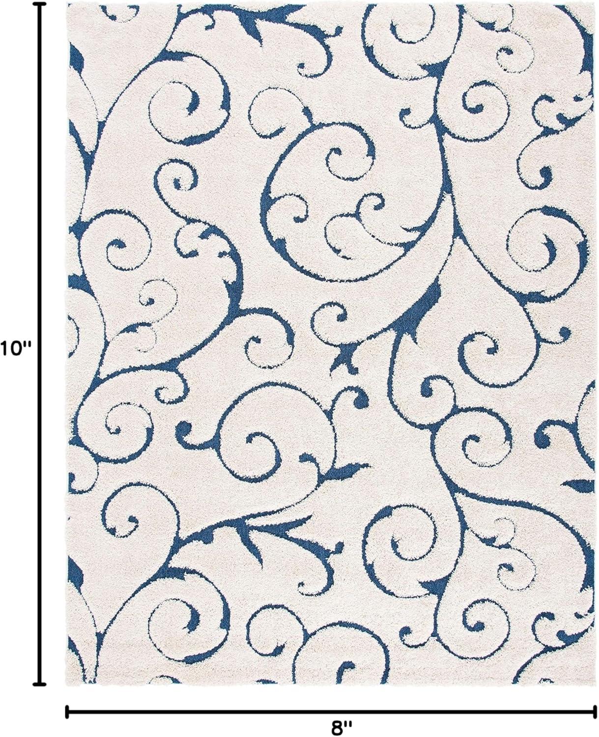 image:imageSAFAVIEH Area Rug 8x10 Florida Shag Collection Large Cream amp Blue Scroll Design NonShedding amp Easy to Clean HighLow Plush Pile Ideal for Living Room Bedroom Dining Space SG4551165CreamBlue