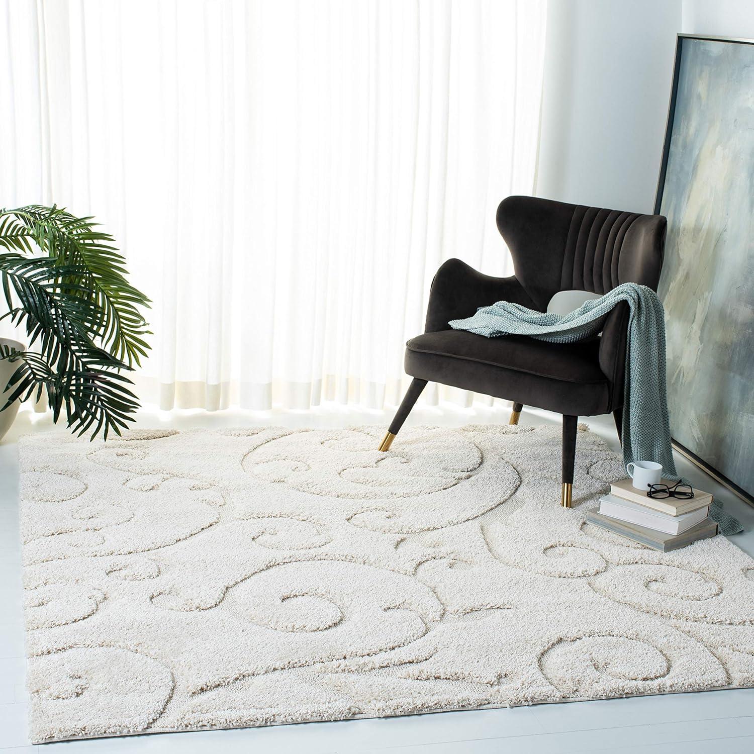 image:imageSAFAVIEH Area Rug 8x10 Florida Shag Collection Large Cream amp Blue Scroll Design NonShedding amp Easy to Clean HighLow Plush Pile Ideal for Living Room Bedroom Dining Space SG4551165Creme