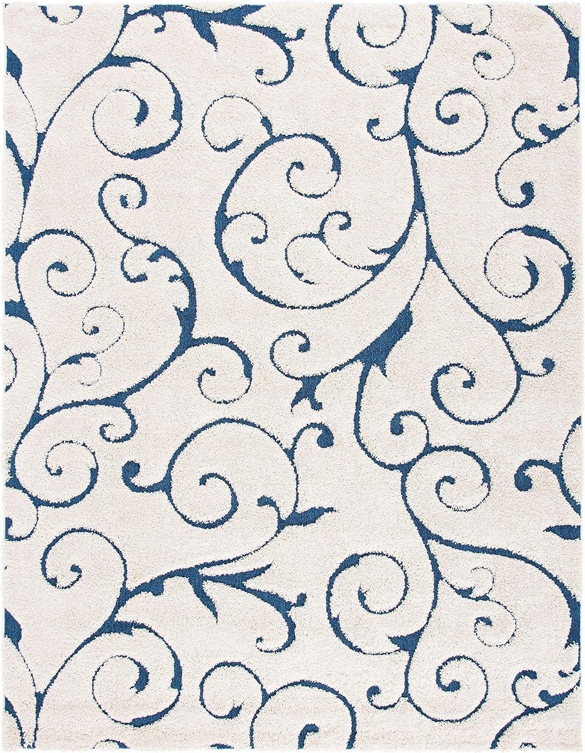 image:imageSAFAVIEH Area Rug 8x10 Florida Shag Collection Large Cream amp Blue Scroll Design NonShedding amp Easy to Clean HighLow Plush Pile Ideal for Living Room Bedroom Dining Space SG4551165CreamBlue