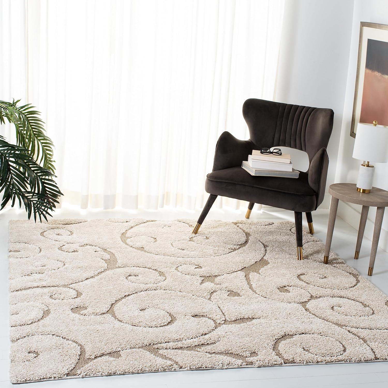 image:imageSAFAVIEH Area Rug 8x10 Florida Shag Collection Large Cream amp Blue Scroll Design NonShedding amp Easy to Clean HighLow Plush Pile Ideal for Living Room Bedroom Dining Space SG4551165CreamBeige