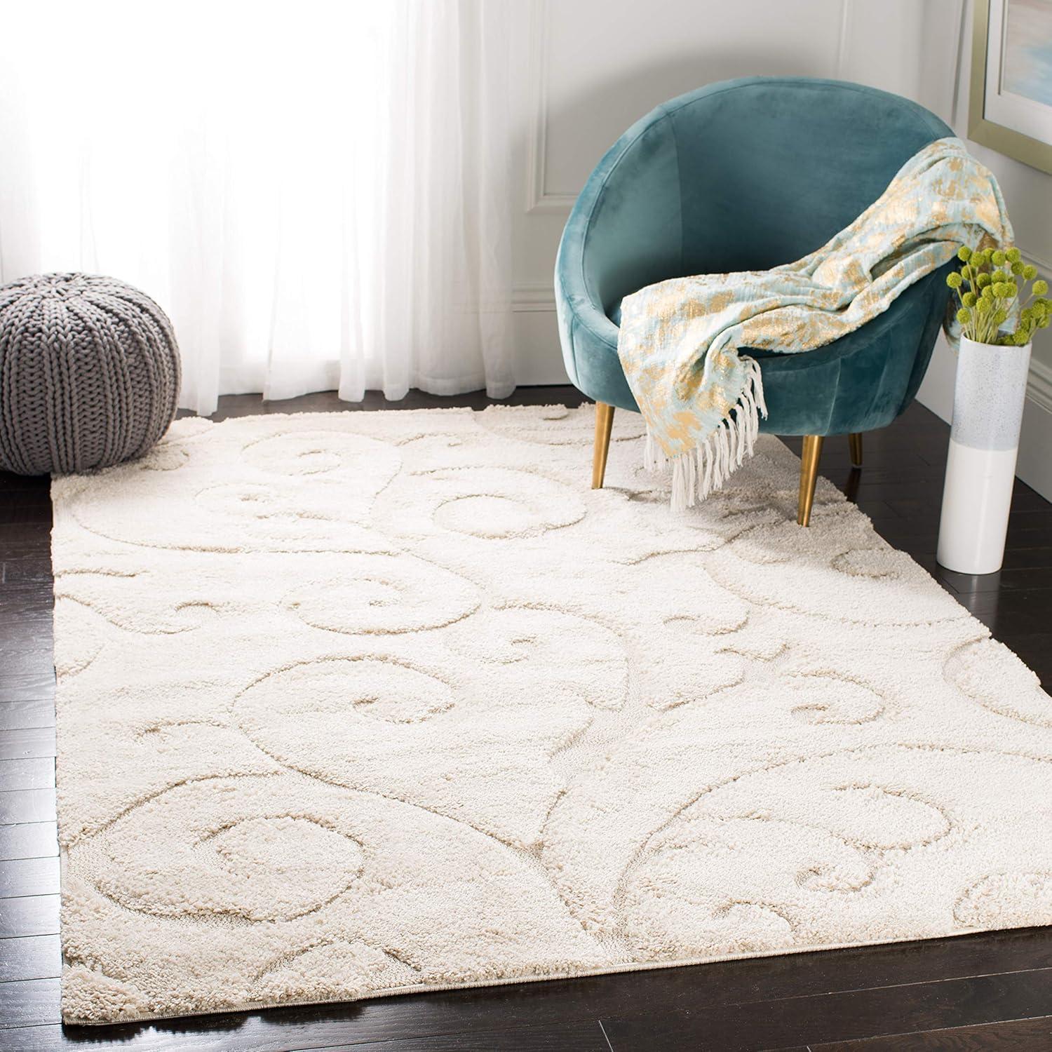 image:imageSAFAVIEH Area Rug 8x10 Florida Shag Collection Large Cream amp Blue Scroll Design NonShedding amp Easy to Clean HighLow Plush Pile Ideal for Living Room Bedroom Dining Space SG4551165Creme