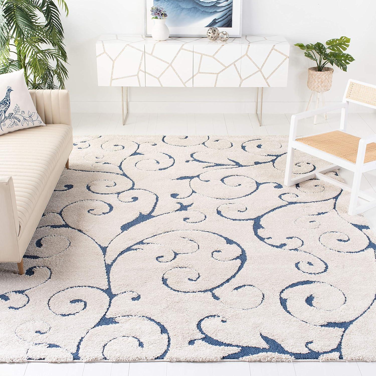 image:imageSAFAVIEH Area Rug 8x10 Florida Shag Collection Large Cream amp Blue Scroll Design NonShedding amp Easy to Clean HighLow Plush Pile Ideal for Living Room Bedroom Dining Space SG4551165CreamBlue