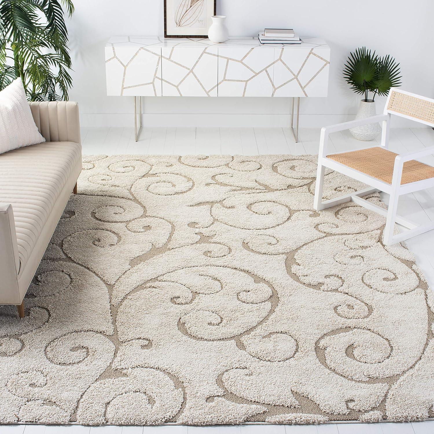 image:imageSAFAVIEH Area Rug 8x10 Florida Shag Collection Large Cream amp Blue Scroll Design NonShedding amp Easy to Clean HighLow Plush Pile Ideal for Living Room Bedroom Dining Space SG4551165CreamBeige