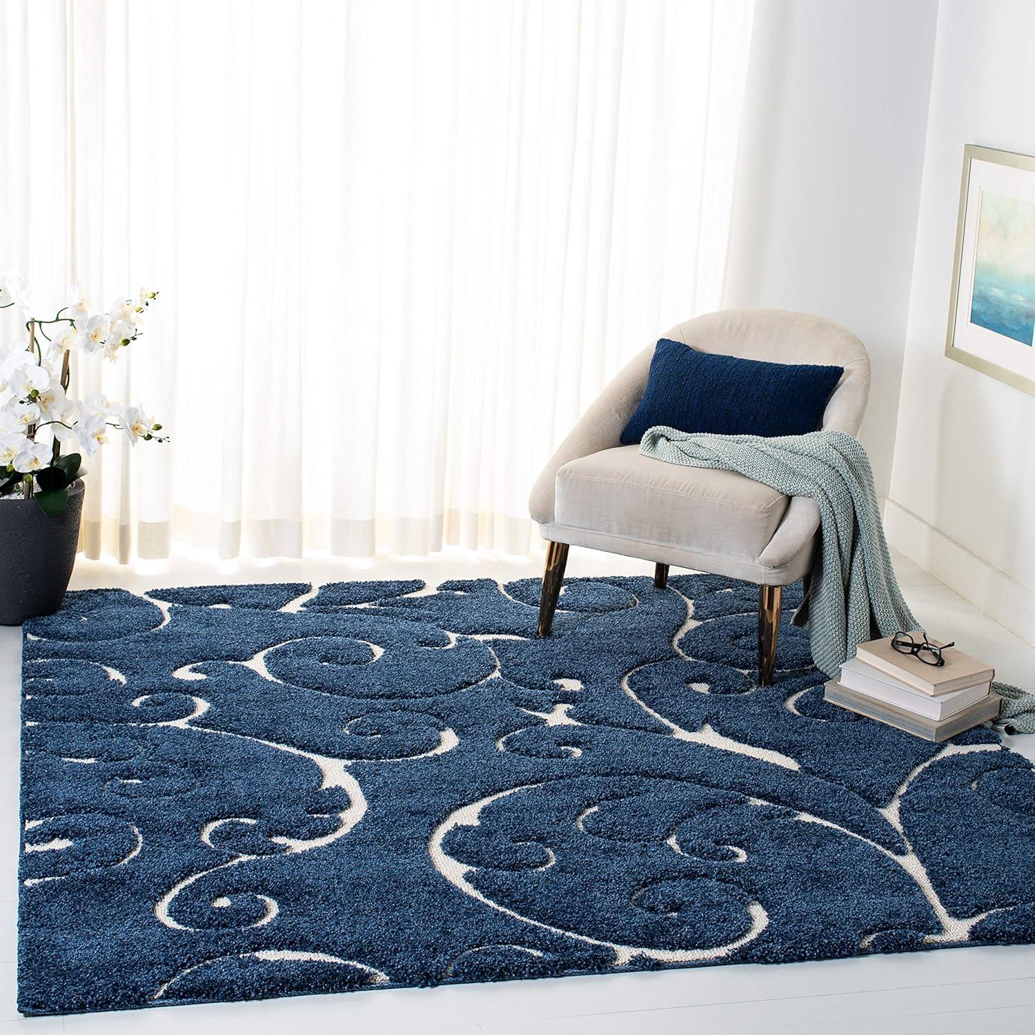 image:imageSAFAVIEH Area Rug 8x10 Florida Shag Collection Large Cream amp Blue Scroll Design NonShedding amp Easy to Clean HighLow Plush Pile Ideal for Living Room Bedroom Dining Space SG4551165Dark BlueCream