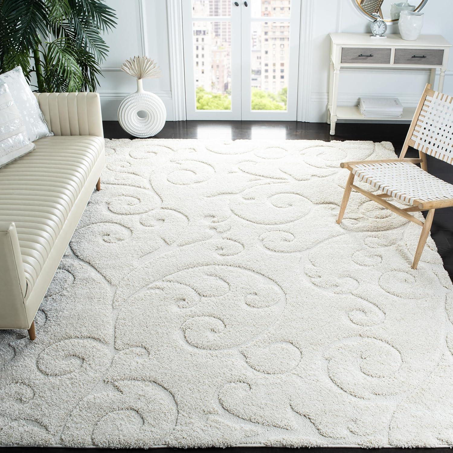 image:imageSAFAVIEH Area Rug 8x10 Florida Shag Collection Large Cream amp Blue Scroll Design NonShedding amp Easy to Clean HighLow Plush Pile Ideal for Living Room Bedroom Dining Space SG4551165Creme