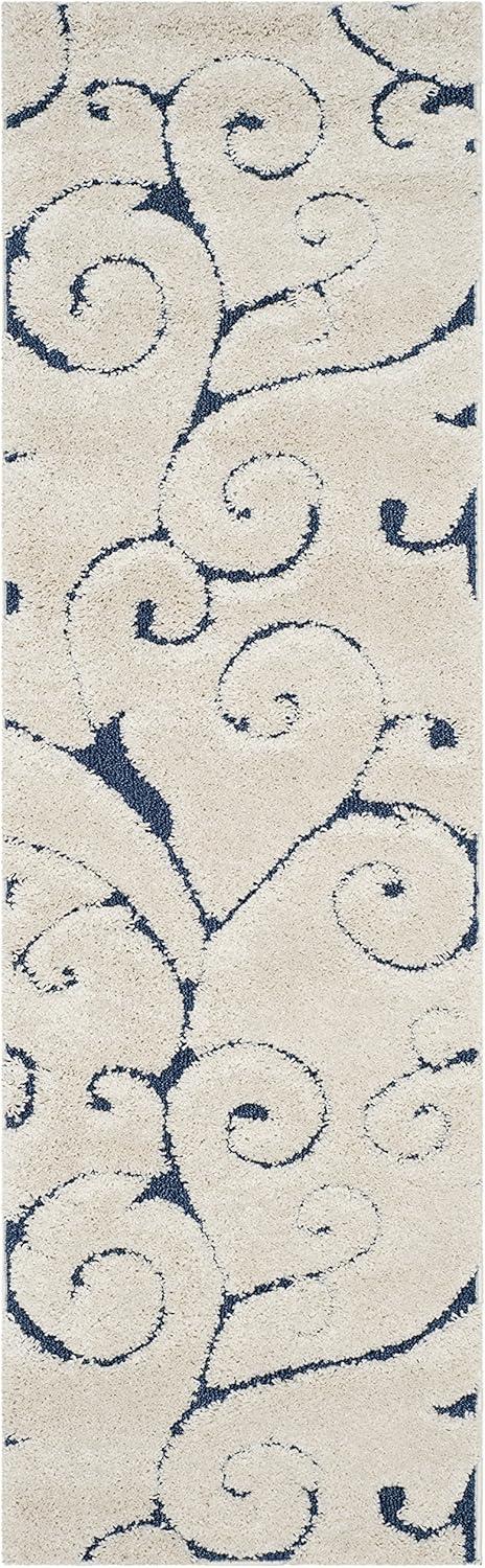 image:imageSAFAVIEH Area Rug 8x10 Florida Shag Collection Large Cream amp Blue Scroll Design NonShedding amp Easy to Clean HighLow Plush Pile Ideal for Living Room Bedroom Dining Space SG4551165CreamBlue