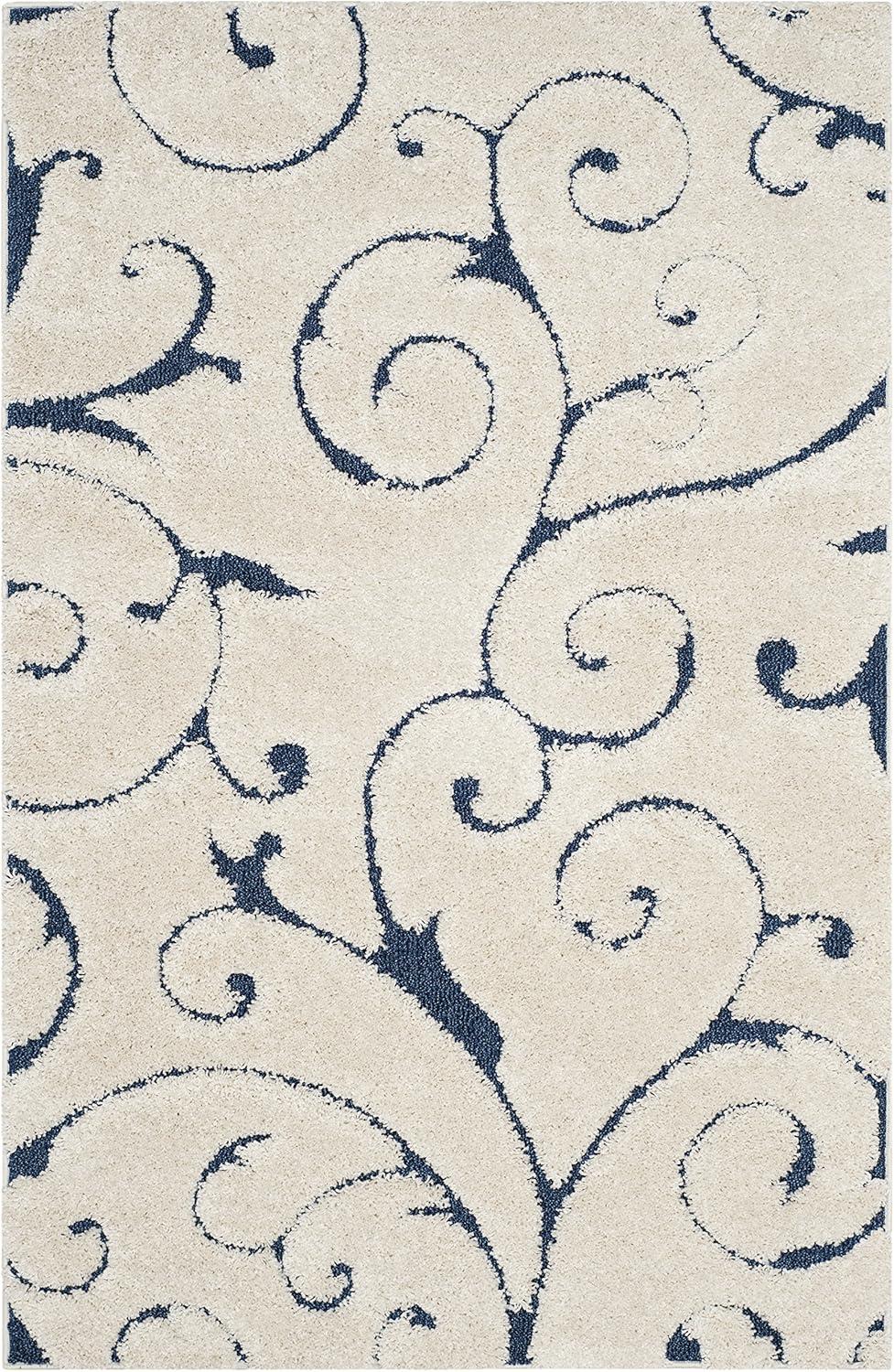 image:imageSAFAVIEH Area Rug 8x10 Florida Shag Collection Large Cream amp Blue Scroll Design NonShedding amp Easy to Clean HighLow Plush Pile Ideal for Living Room Bedroom Dining Space SG4551165CreamBlue