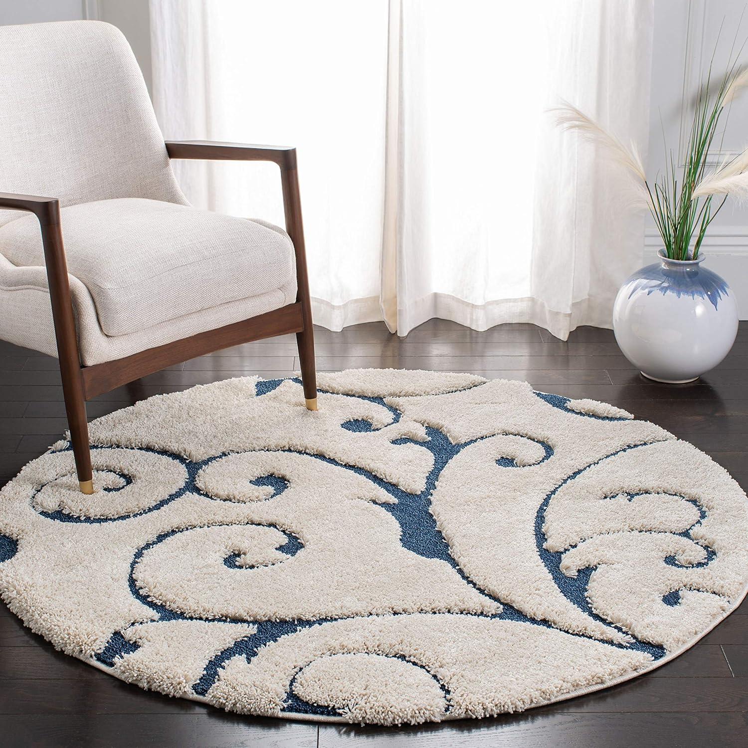image:imageSAFAVIEH Area Rug 8x10 Florida Shag Collection Large Cream amp Blue Scroll Design NonShedding amp Easy to Clean HighLow Plush Pile Ideal for Living Room Bedroom Dining Space SG4551165CreamBlue