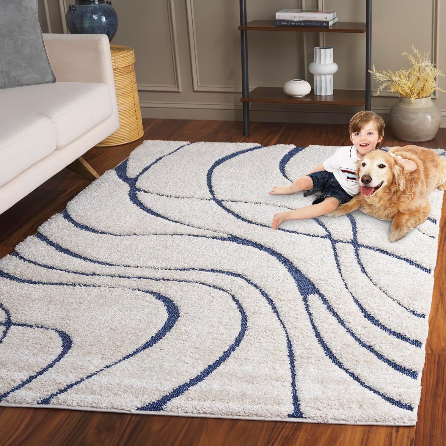 image:imageSAFAVIEH Area Rug 8x10 Florida Shag Collection Large Grey amp Grey NonShedding amp Easy Cleaning Plush Thick Pile Ideal for Living Room Bedroom Dining Space SG471080CreamBlue