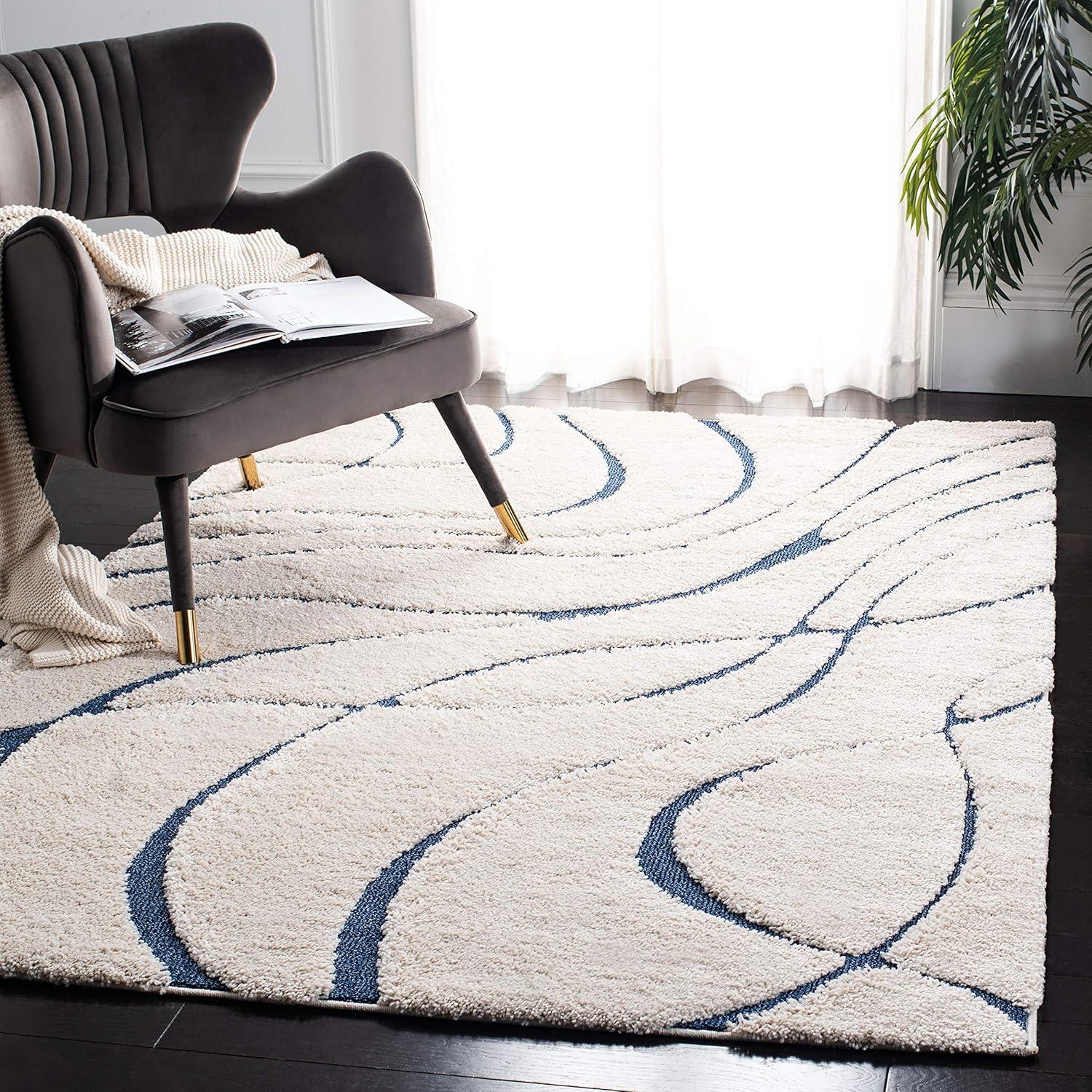 image:imageSAFAVIEH Area Rug 8x10 Florida Shag Collection Large Grey amp Grey NonShedding amp Easy Cleaning Plush Thick Pile Ideal for Living Room Bedroom Dining Space SG471080CreamBlue