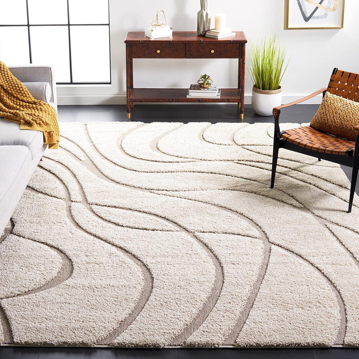 image:imageSAFAVIEH Area Rug 8x10 Florida Shag Collection Large Grey amp Grey NonShedding amp Easy Cleaning Plush Thick Pile Ideal for Living Room Bedroom Dining Space SG471080CreamBeige