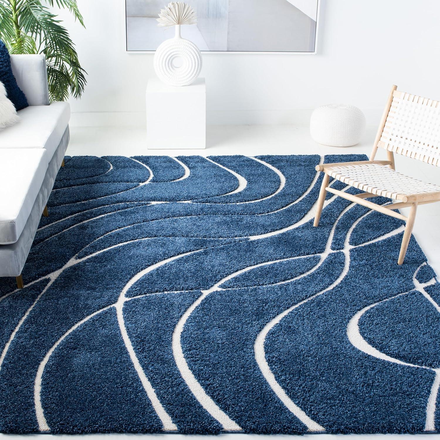 image:imageSAFAVIEH Area Rug 8x10 Florida Shag Collection Large Grey amp Grey NonShedding amp Easy Cleaning Plush Thick Pile Ideal for Living Room Bedroom Dining Space SG471080NavyIvory
