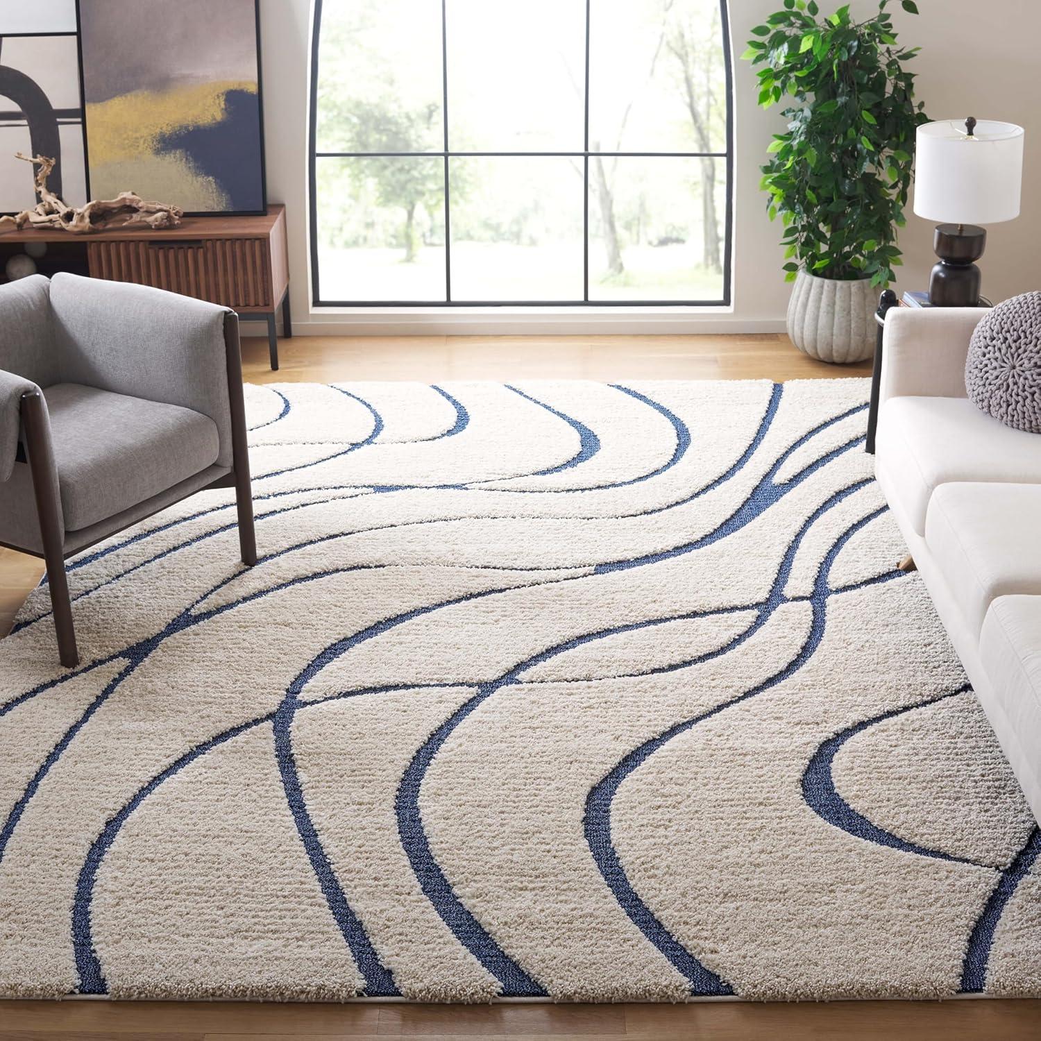 image:imageSAFAVIEH Area Rug 8x10 Florida Shag Collection Large Grey amp Grey NonShedding amp Easy Cleaning Plush Thick Pile Ideal for Living Room Bedroom Dining Space SG471080CreamBlue