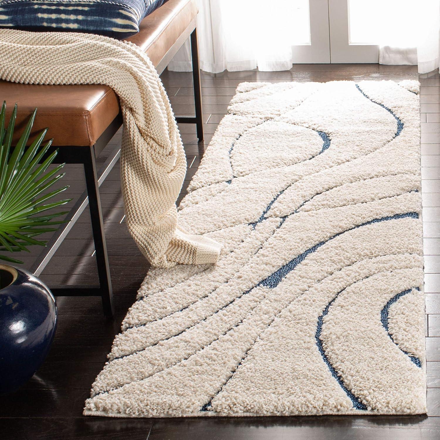 image:imageSAFAVIEH Area Rug 8x10 Florida Shag Collection Large Grey amp Grey NonShedding amp Easy Cleaning Plush Thick Pile Ideal for Living Room Bedroom Dining Space SG471080CreamBlue