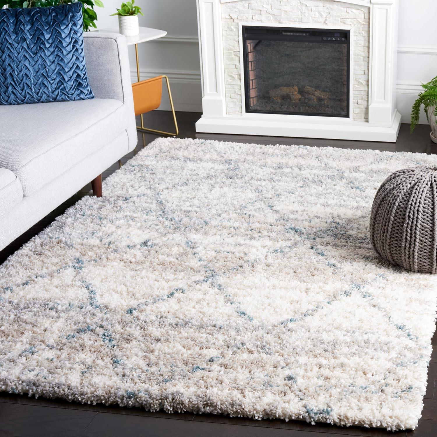image:imageSAFAVIEH Area Rug 8x10 Fontana Shag Collection Large Grey amp Ivory Modern Design NonShedding amp Easy Cleaning Ultra Plush Thick Pile Ideal for Living Room Bedroom Dining Space FNT886FTurquoiseIvory